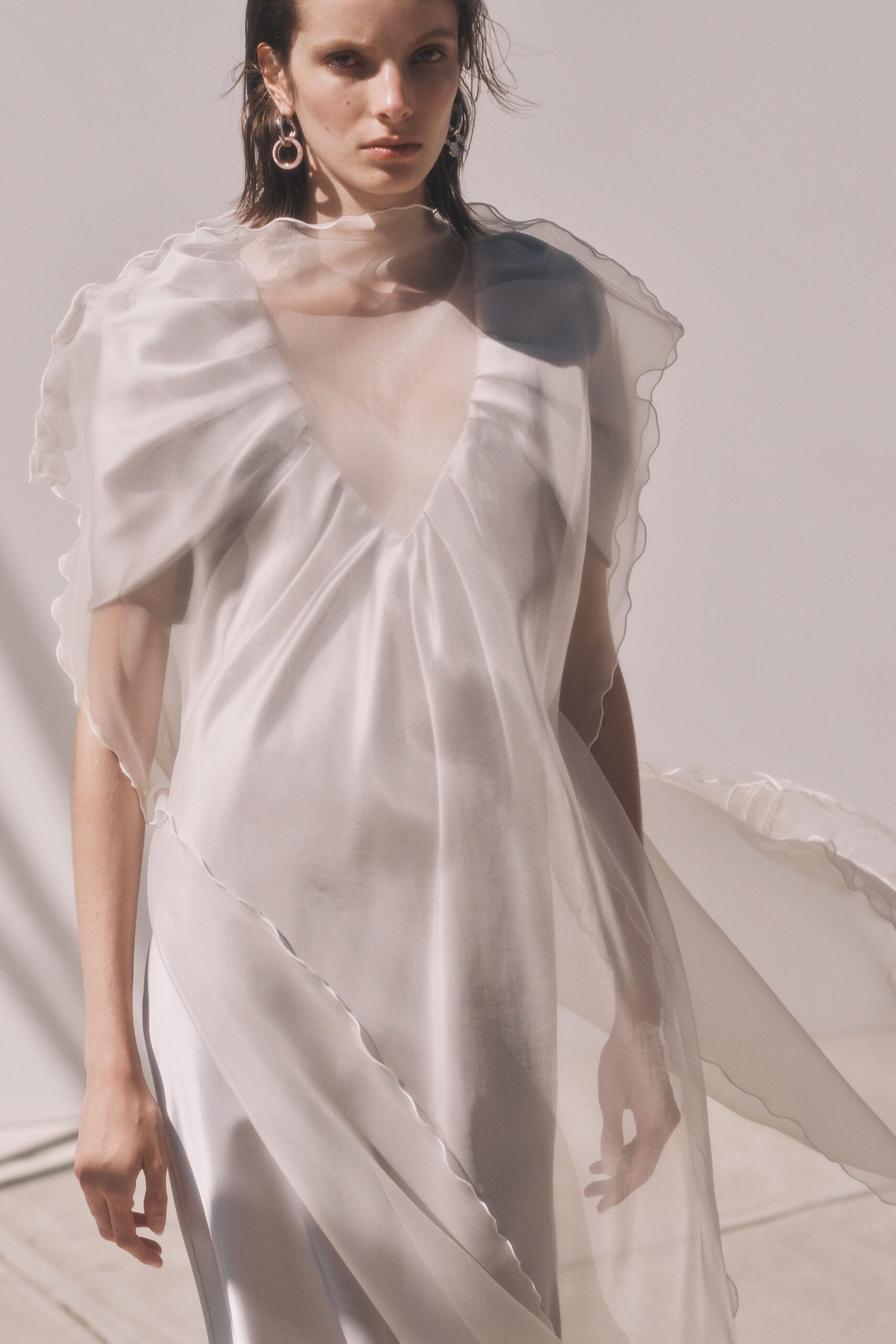 white silk sheer gown