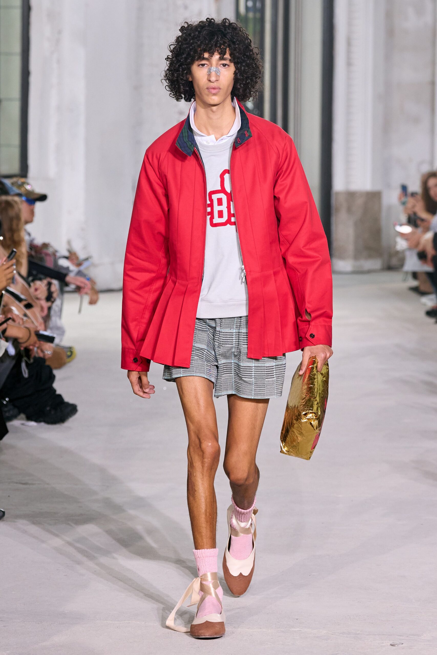 red cotton long-sleeve collared relaxed jacket