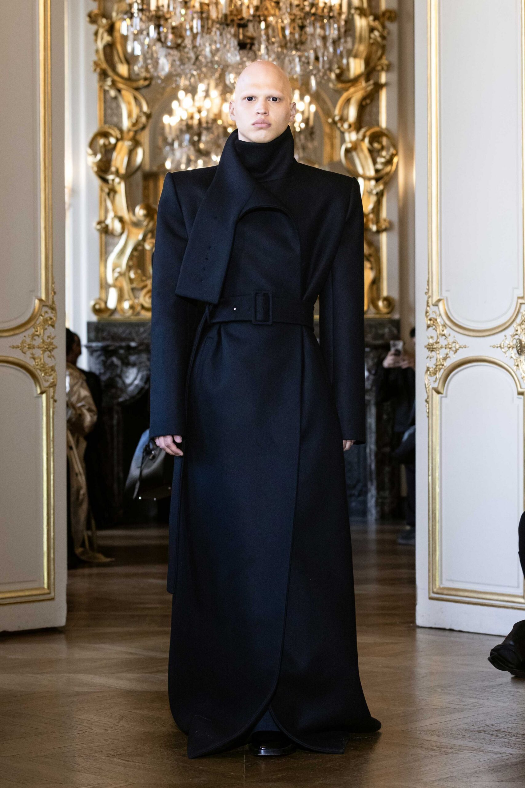 black wool belted coat
