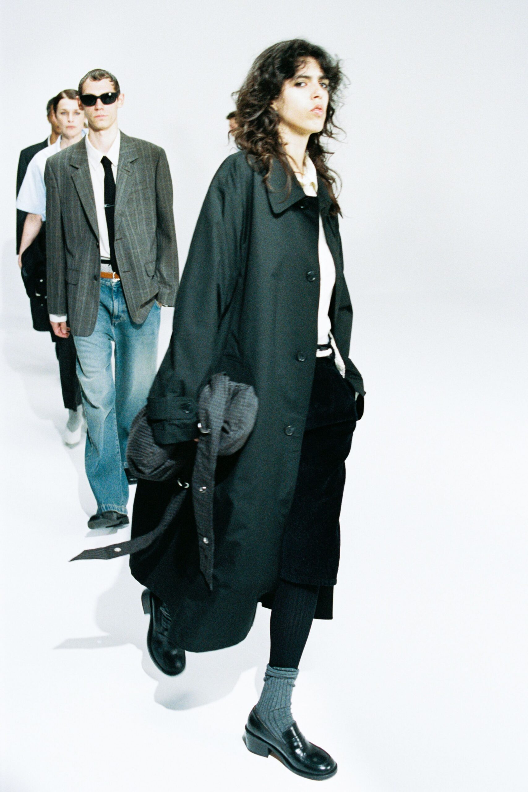 black oversized coat with white shirt