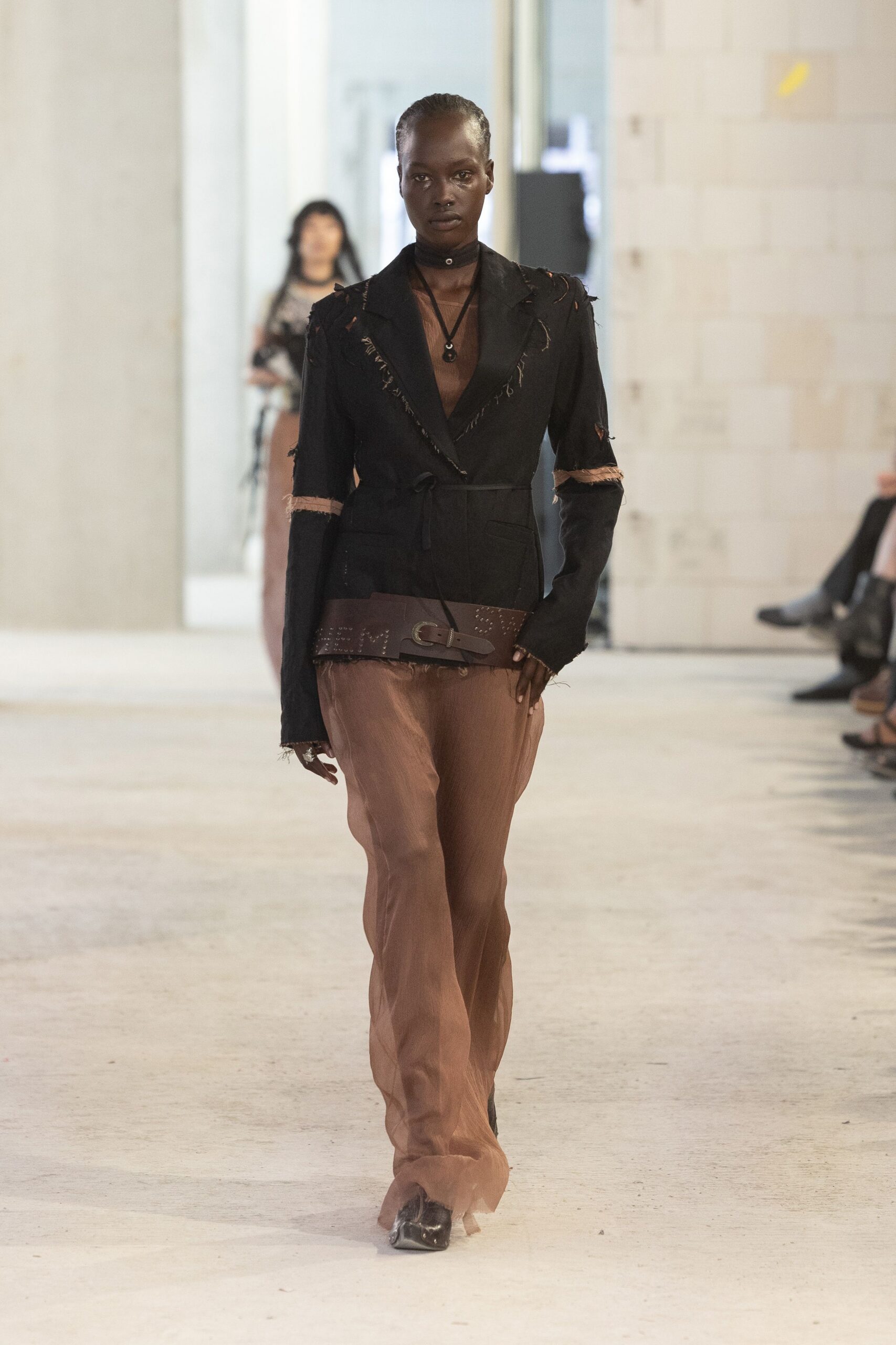 brown chiffon relaxed layered flowing pants