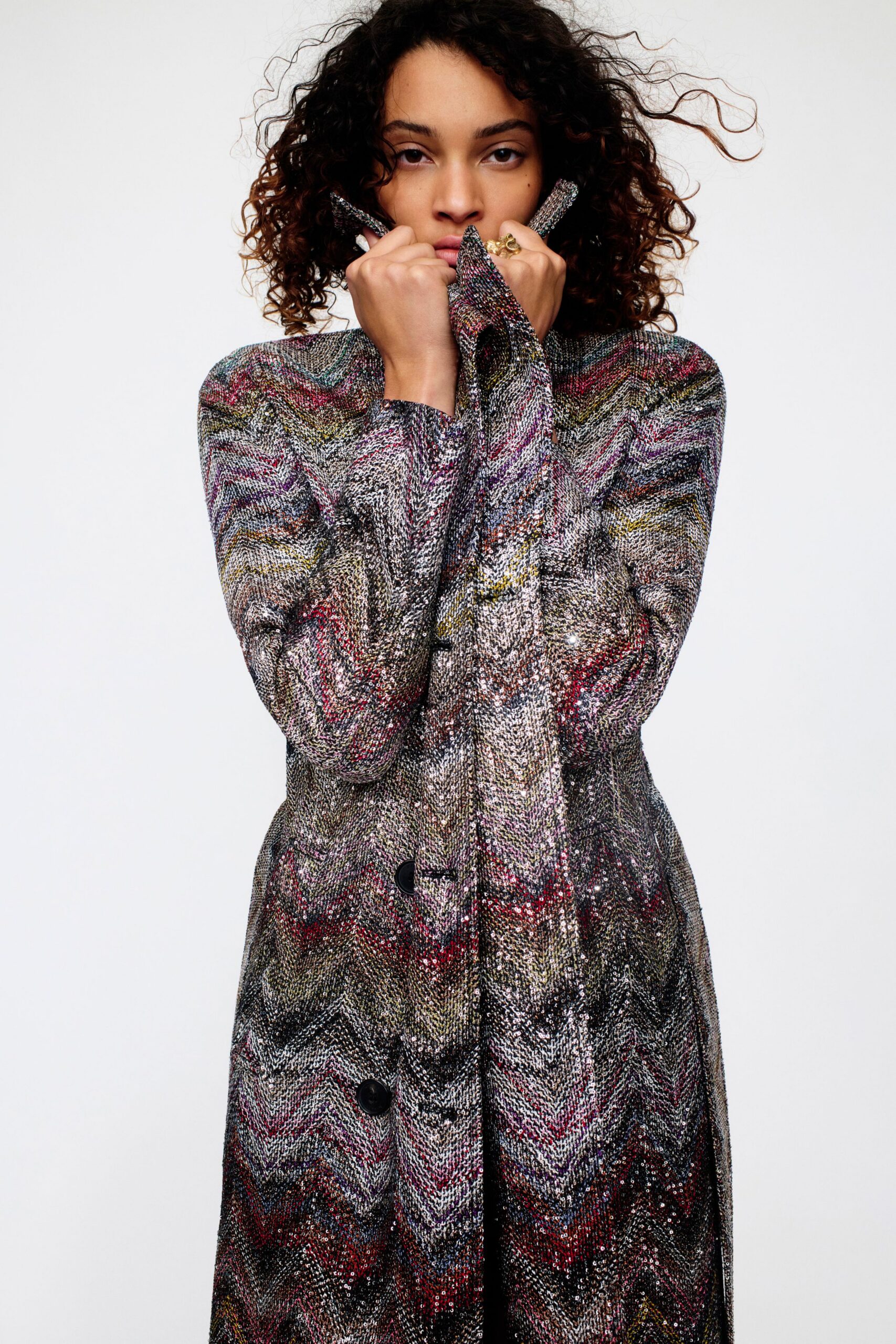 multi-color metallic relaxed coat