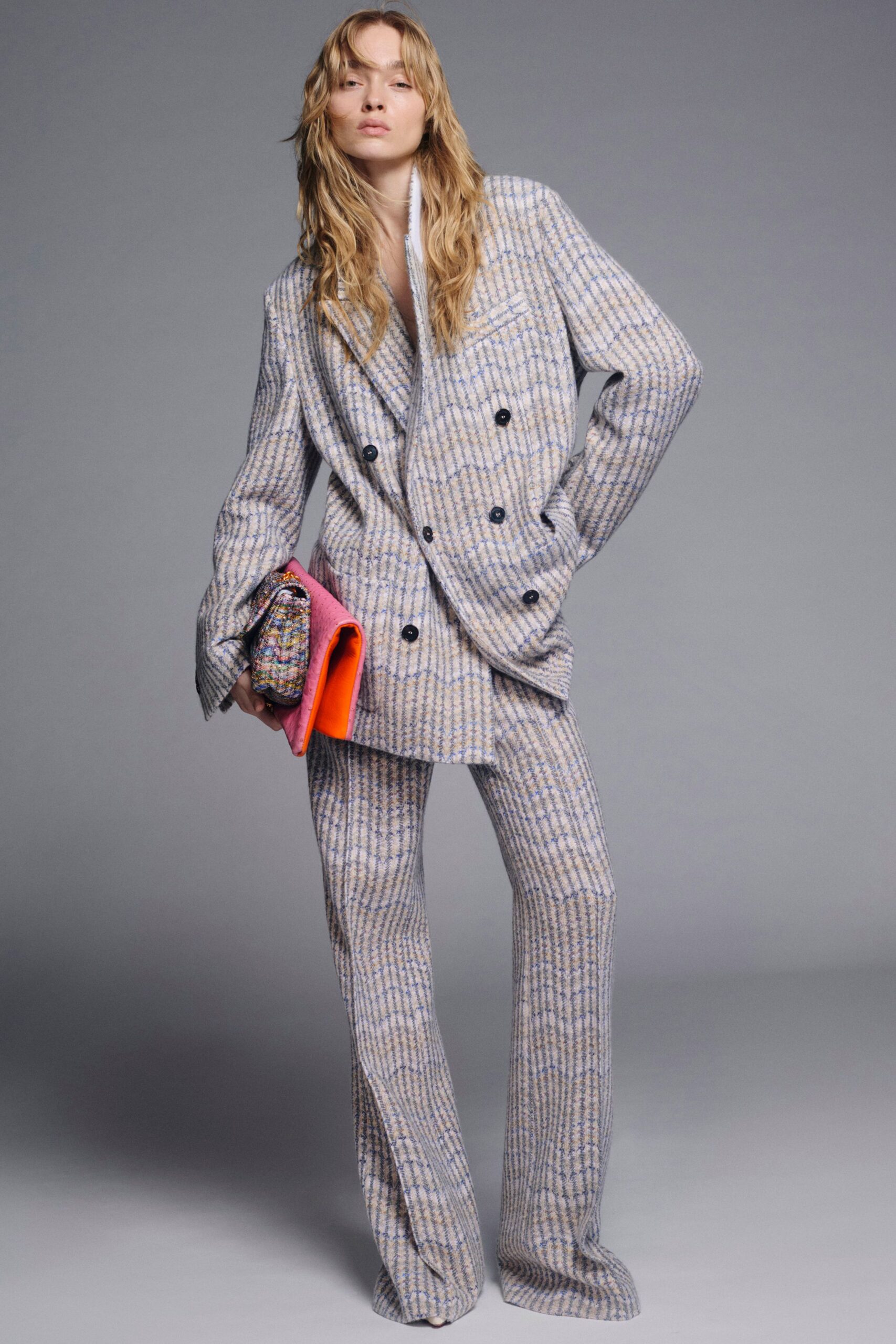 checked blazer and pants outfit