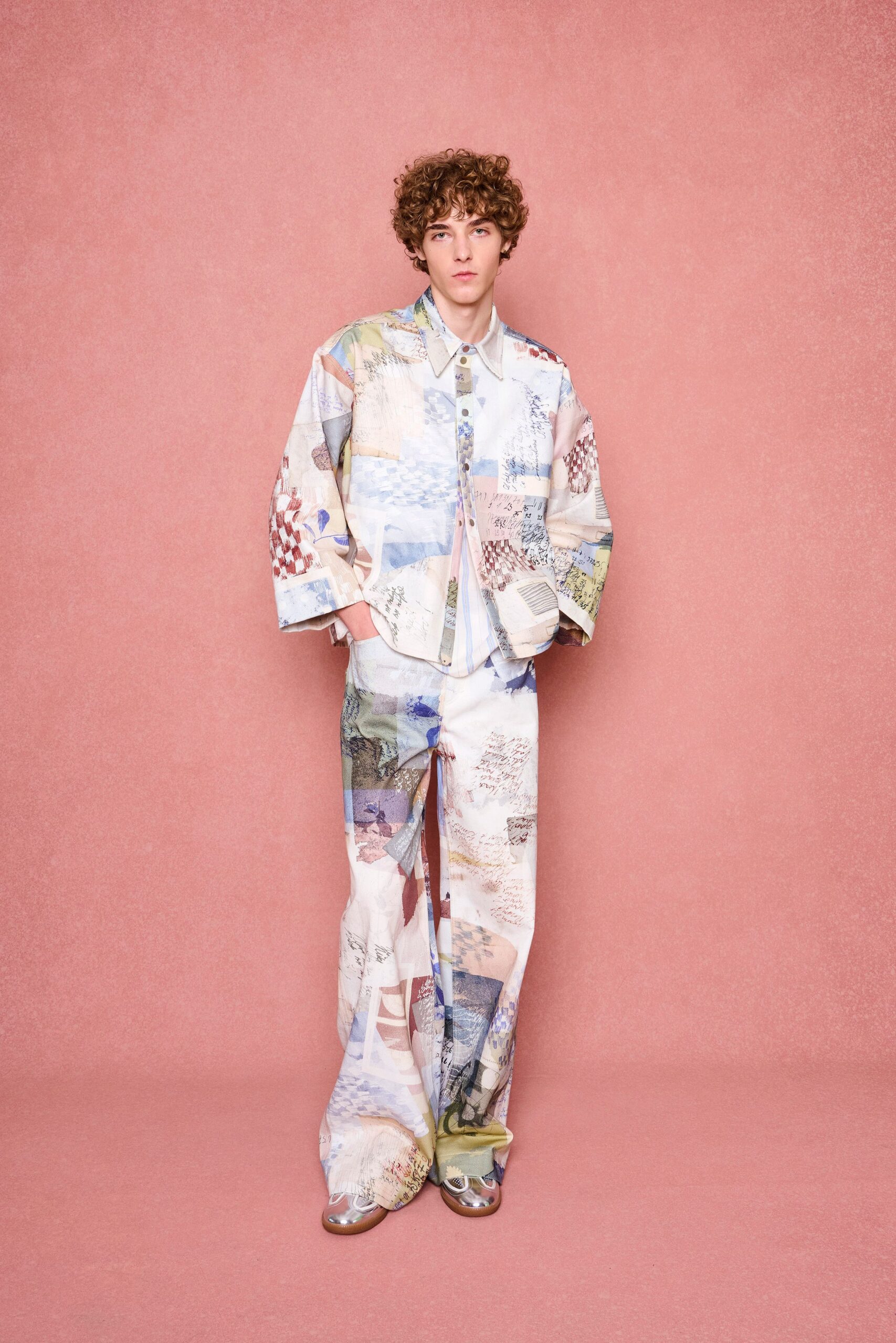 multi cotton long-sleeve collared relaxed buttoned printed shirt
