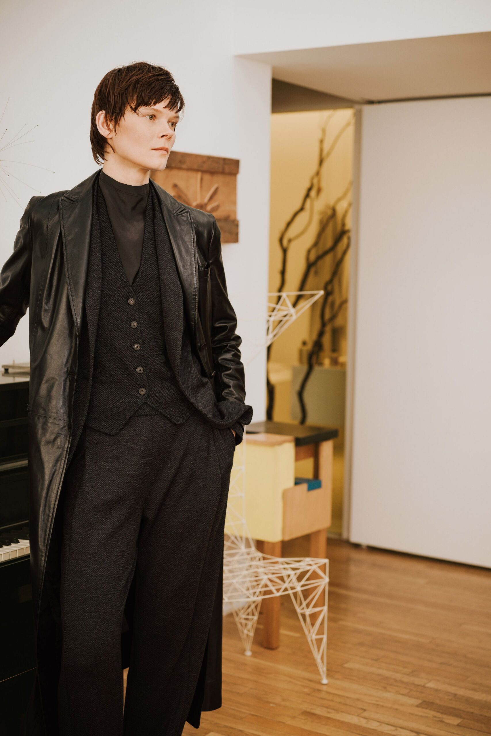 black leather coat with vest