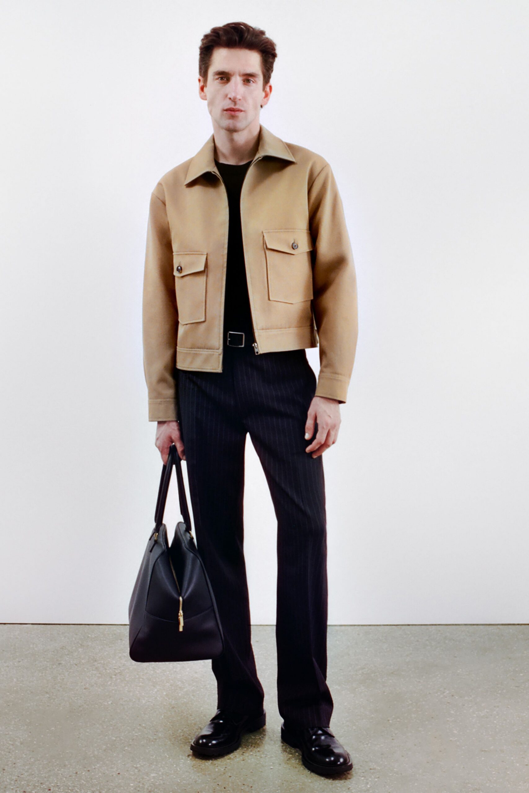 beige cotton long-sleeve collared structured buttoned jacket