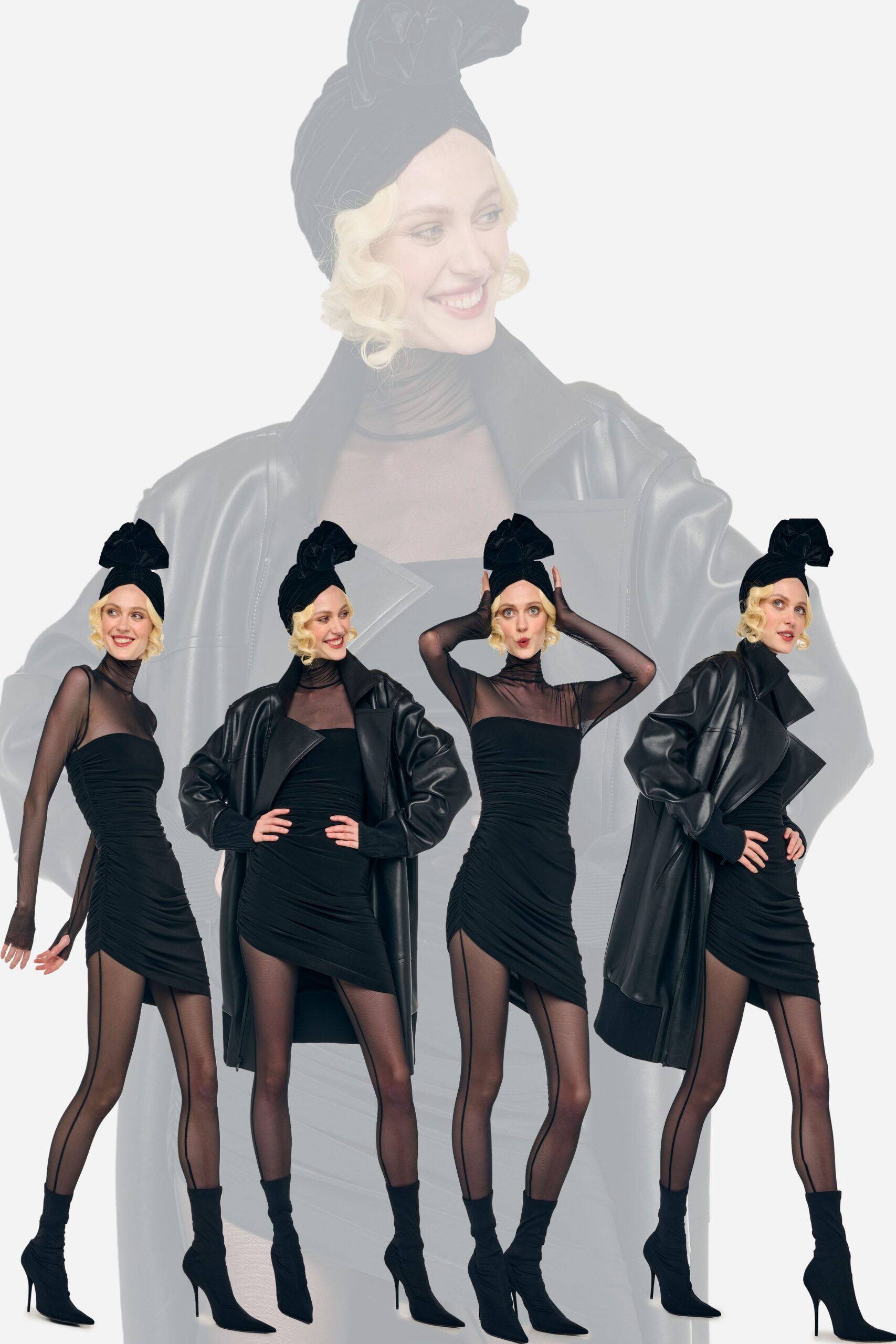 black leather mini dress with coat