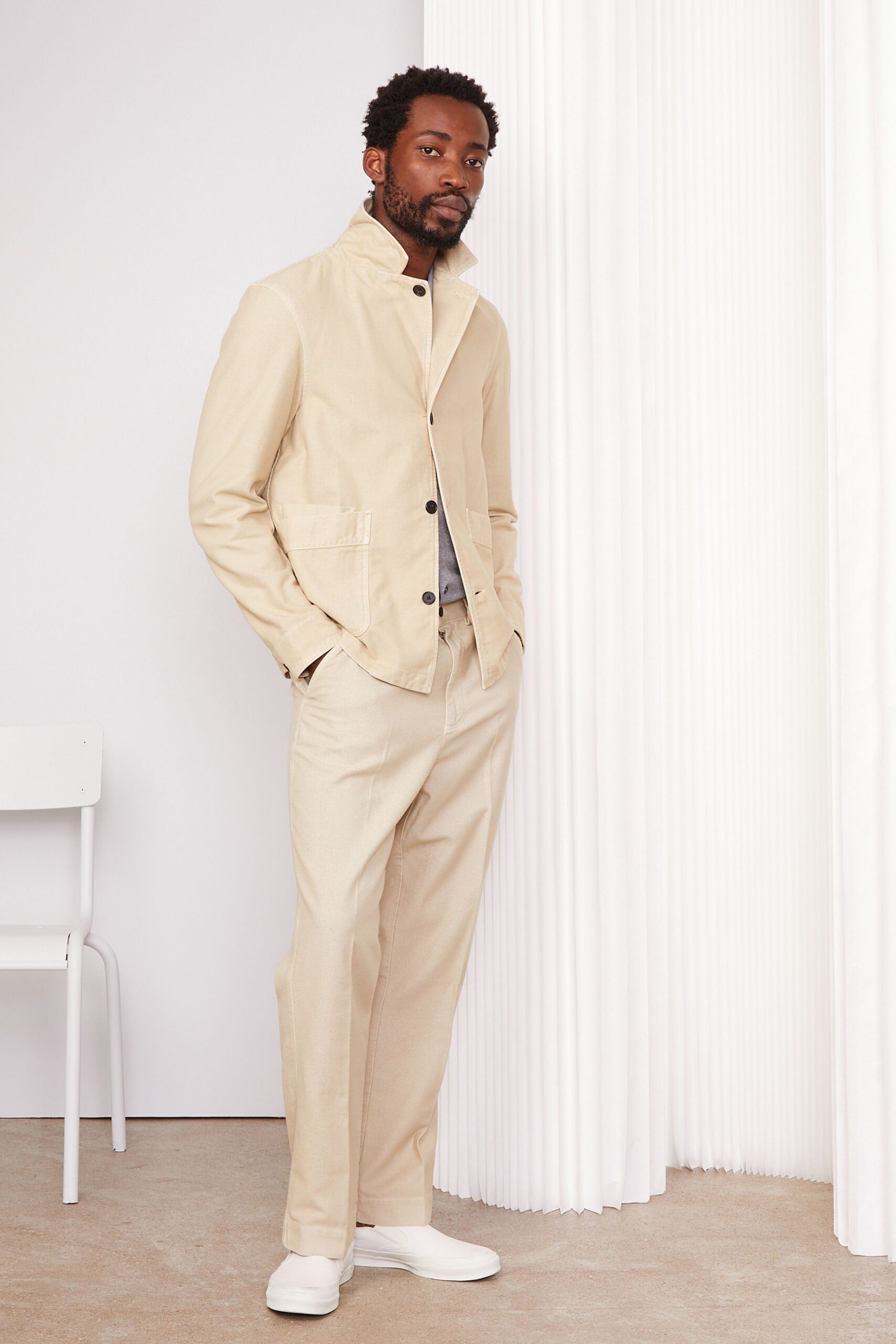 beige relaxed jacket and pants