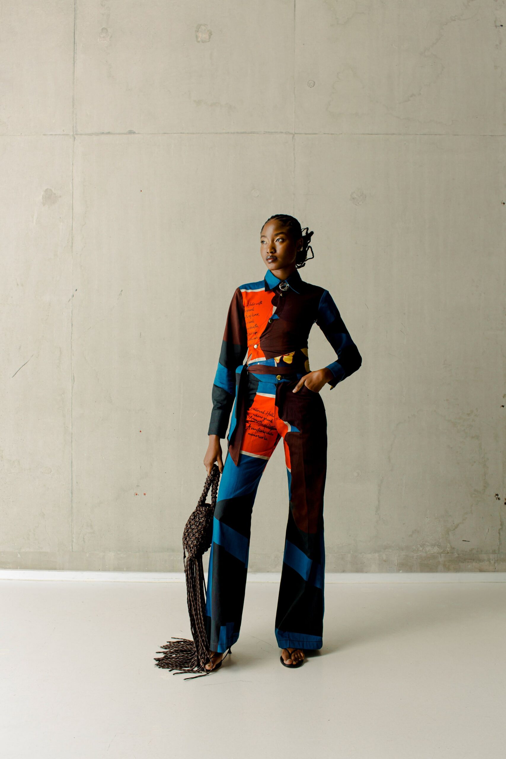 printed silk shirt and pants