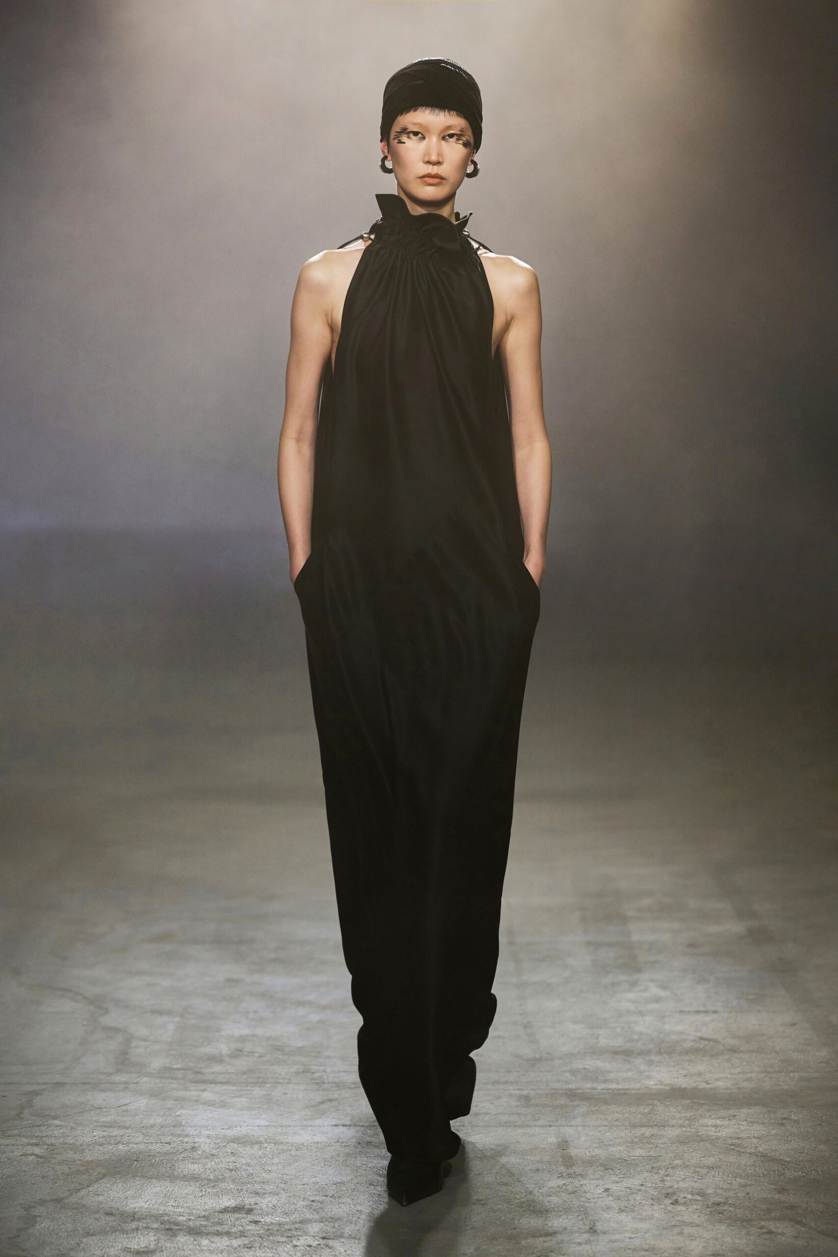 black silk sleeveless gown