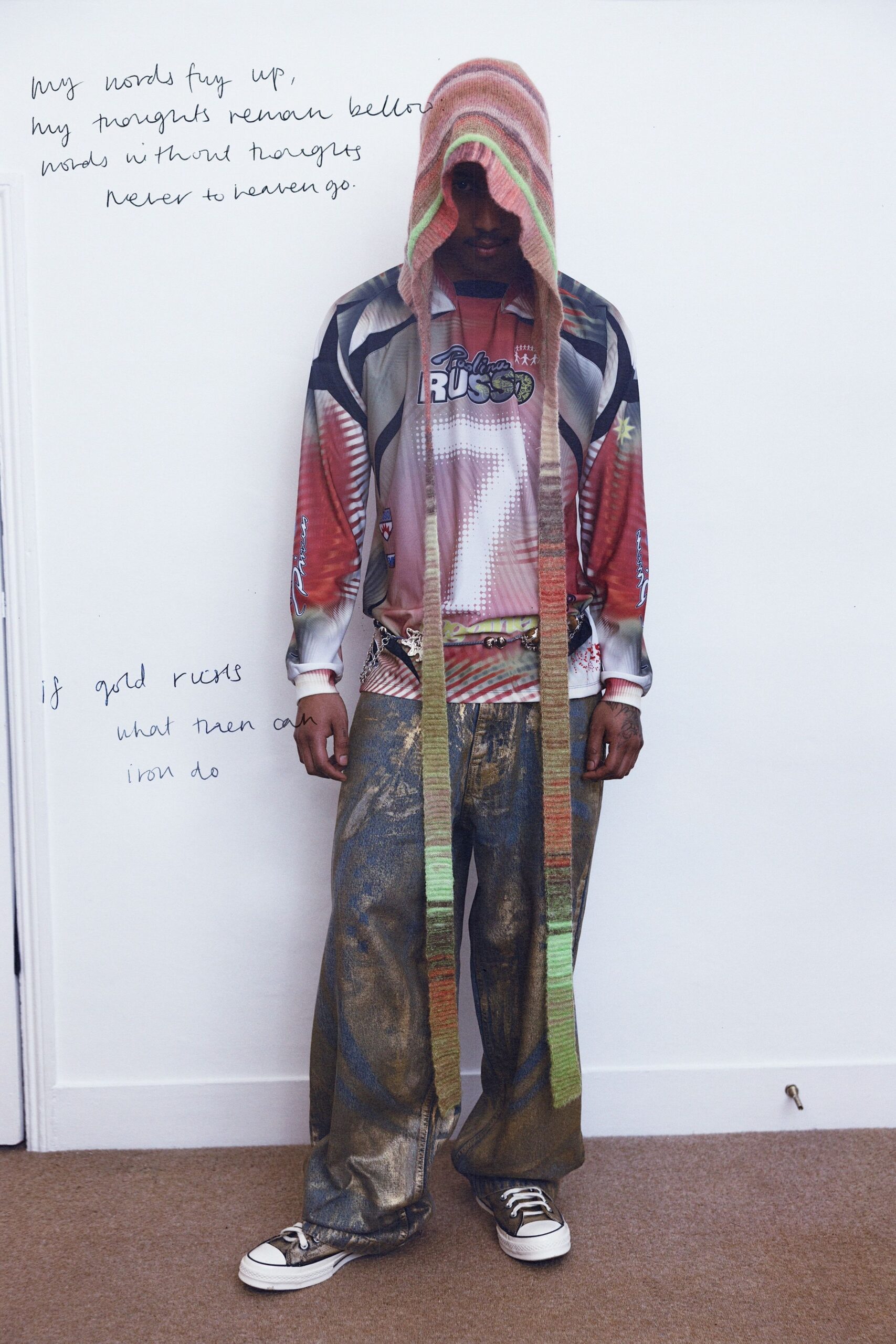 multi cotton long-sleeve hooded relaxed printed shirt