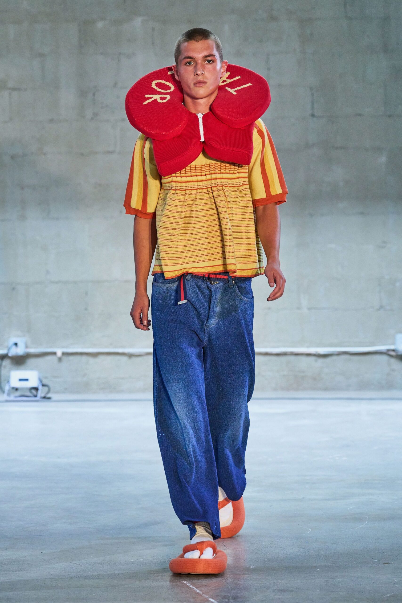 relaxed striped top with denim pants
