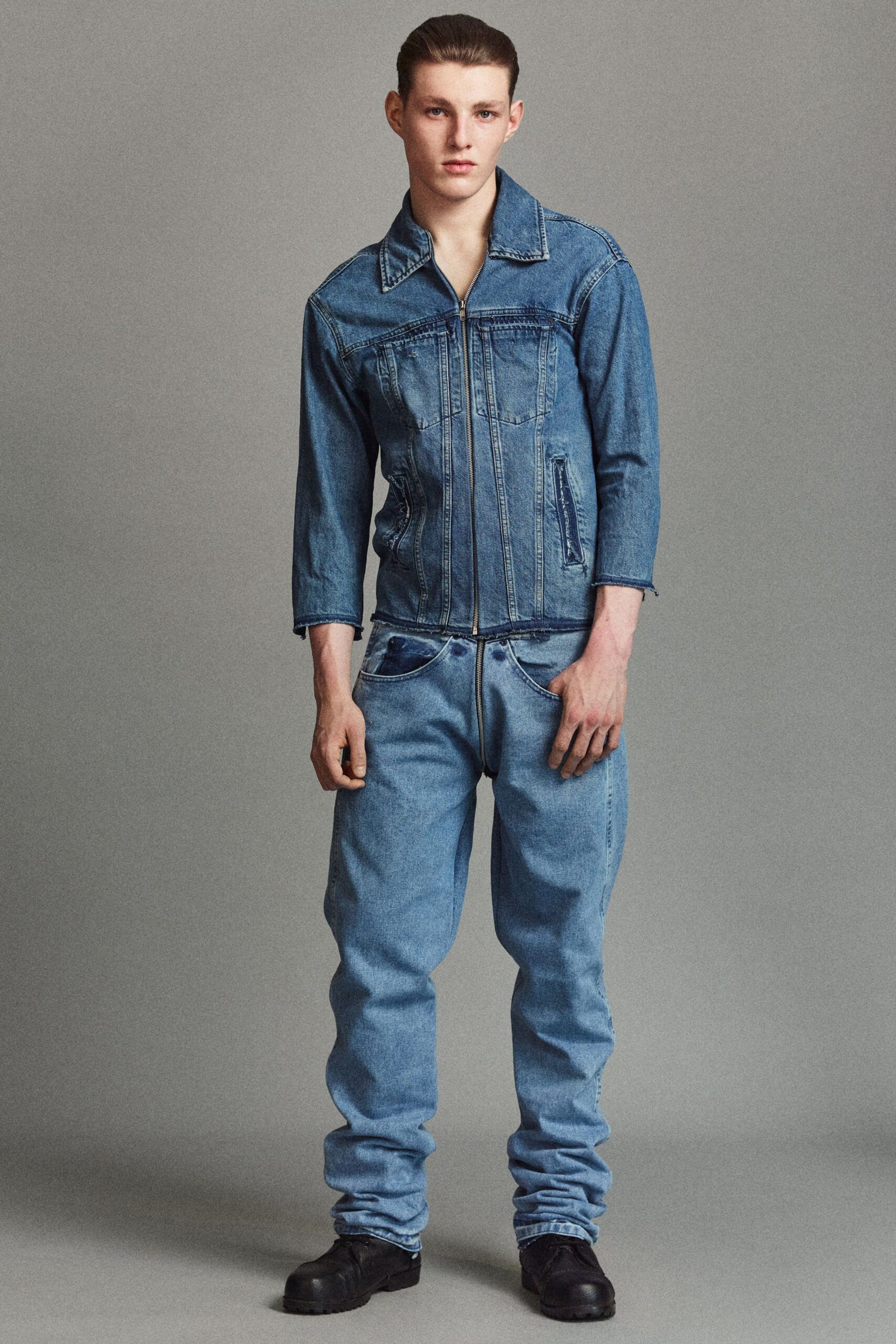 blue denim jacket and pants