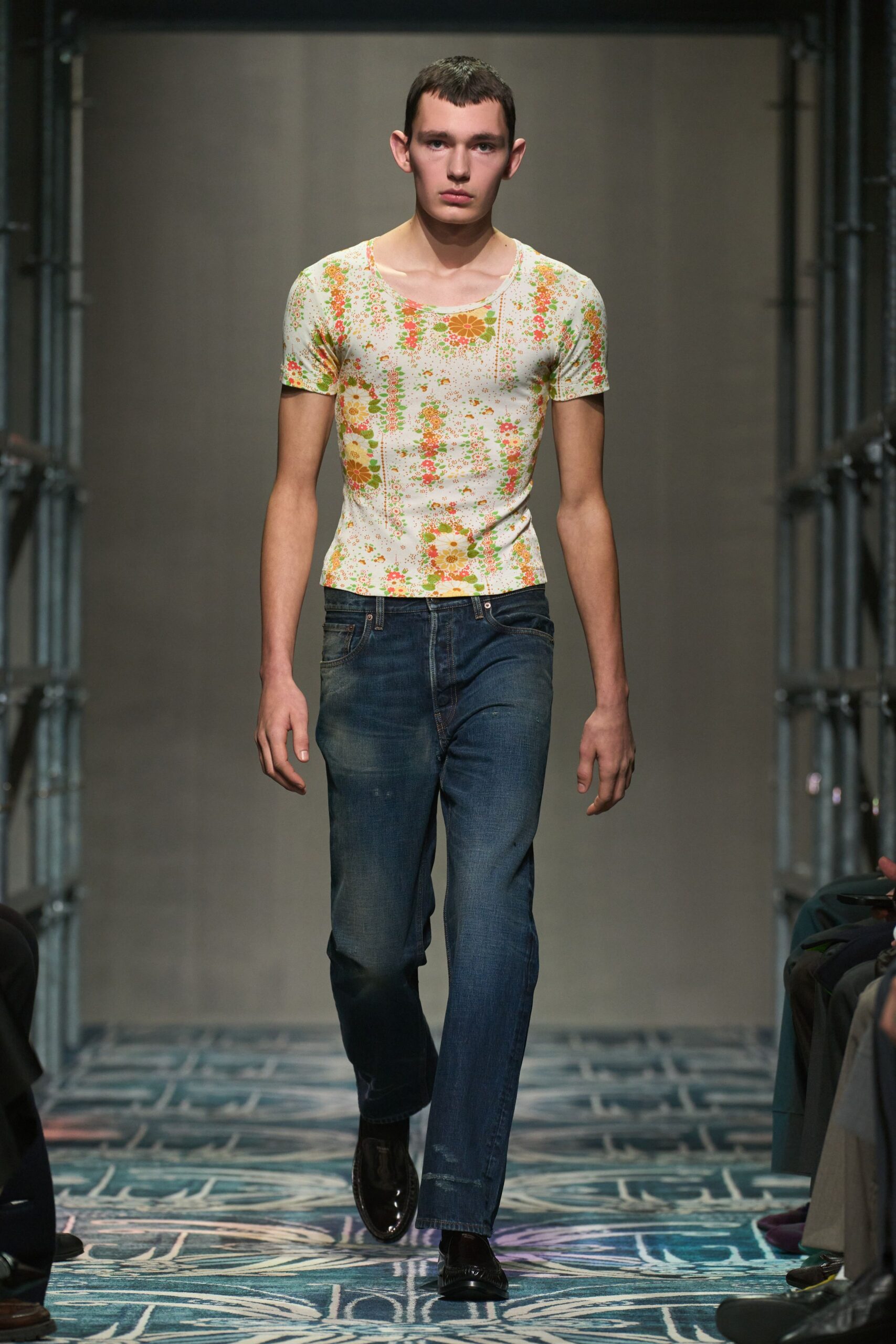 floral fitted top with jeans