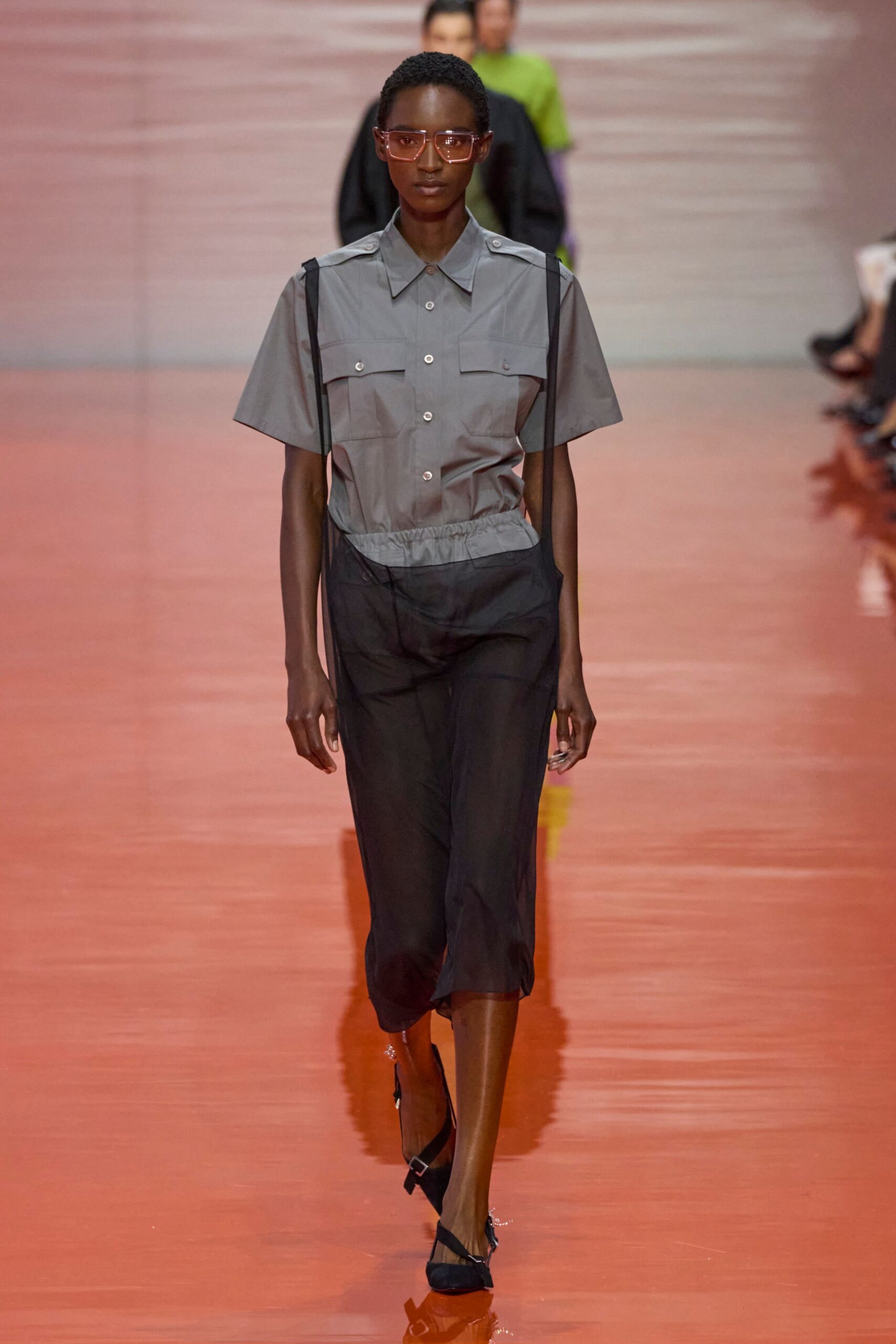 black silk relaxed straight-leg sheer pants