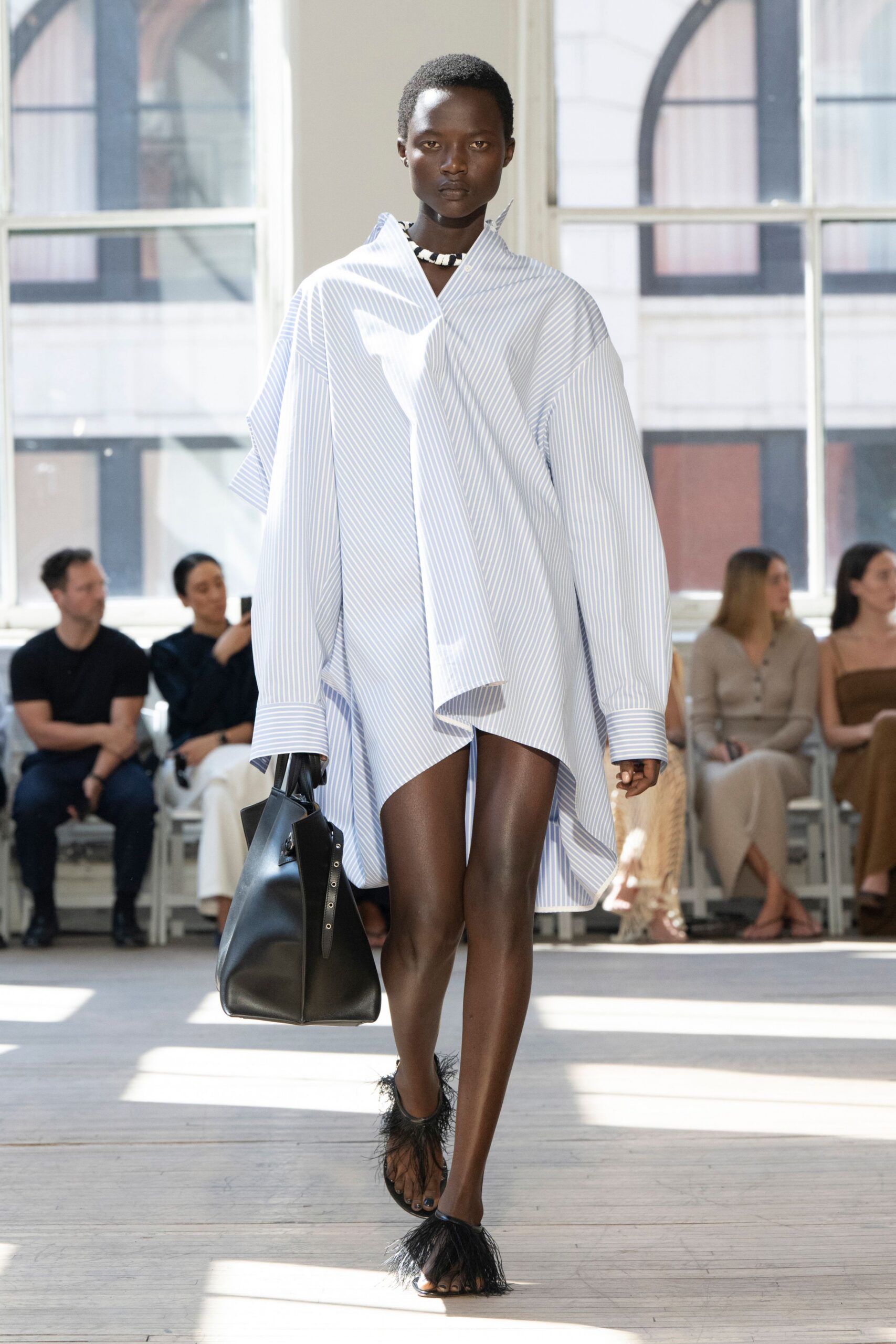 blue cotton long-sleeve collared oversized mini shirt-dress