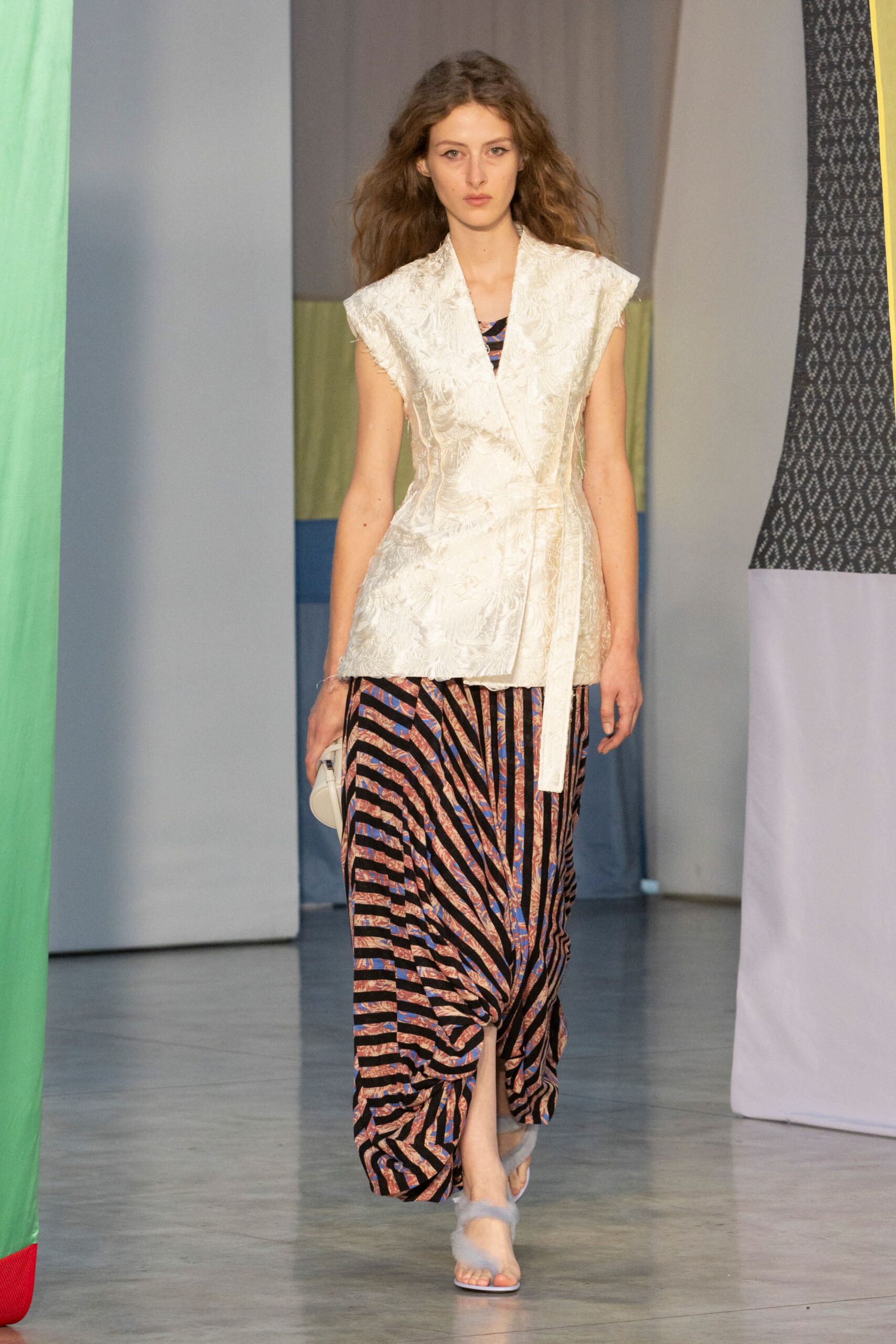 multi silk sleeveless relaxed pleated maxi dress