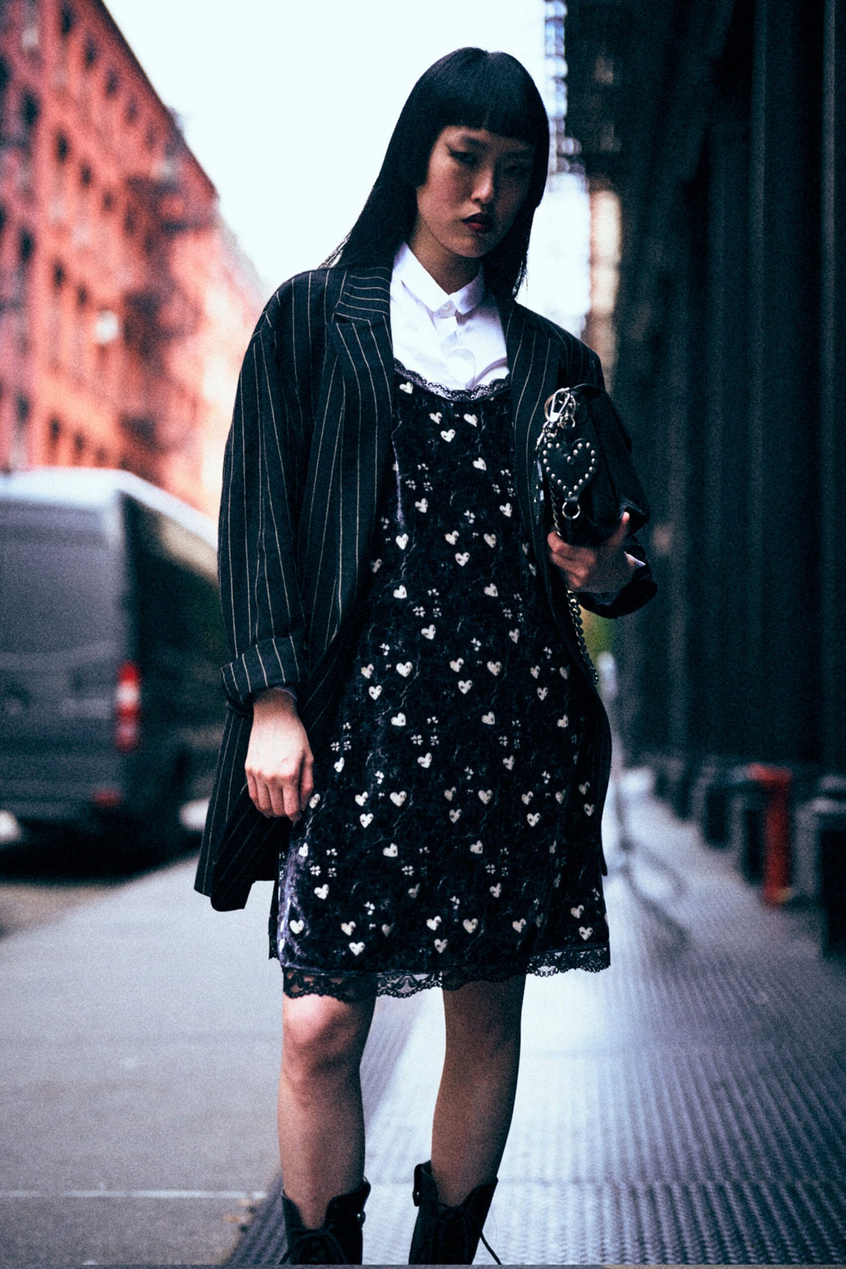 black lace mini dress with blazer