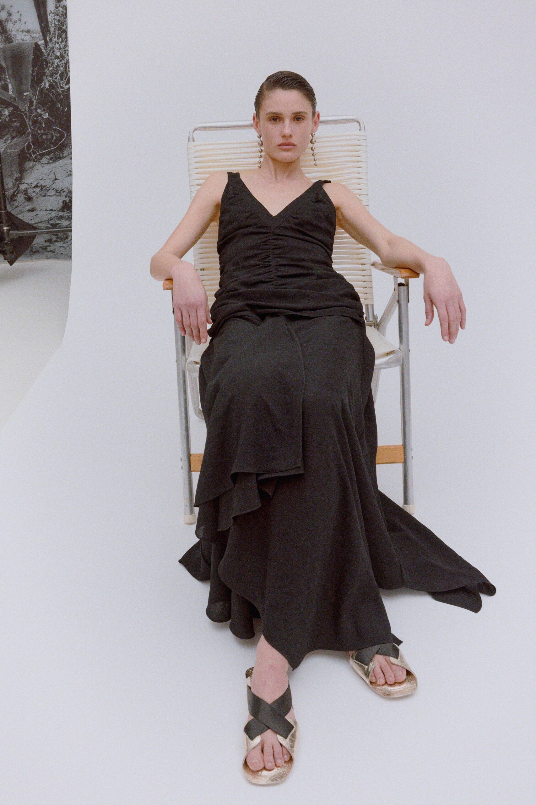 black silk sleeveless gown