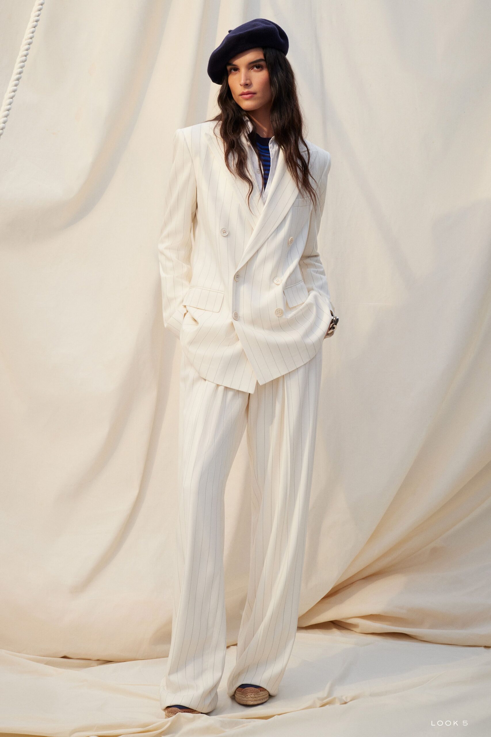 white striped tailored suit
