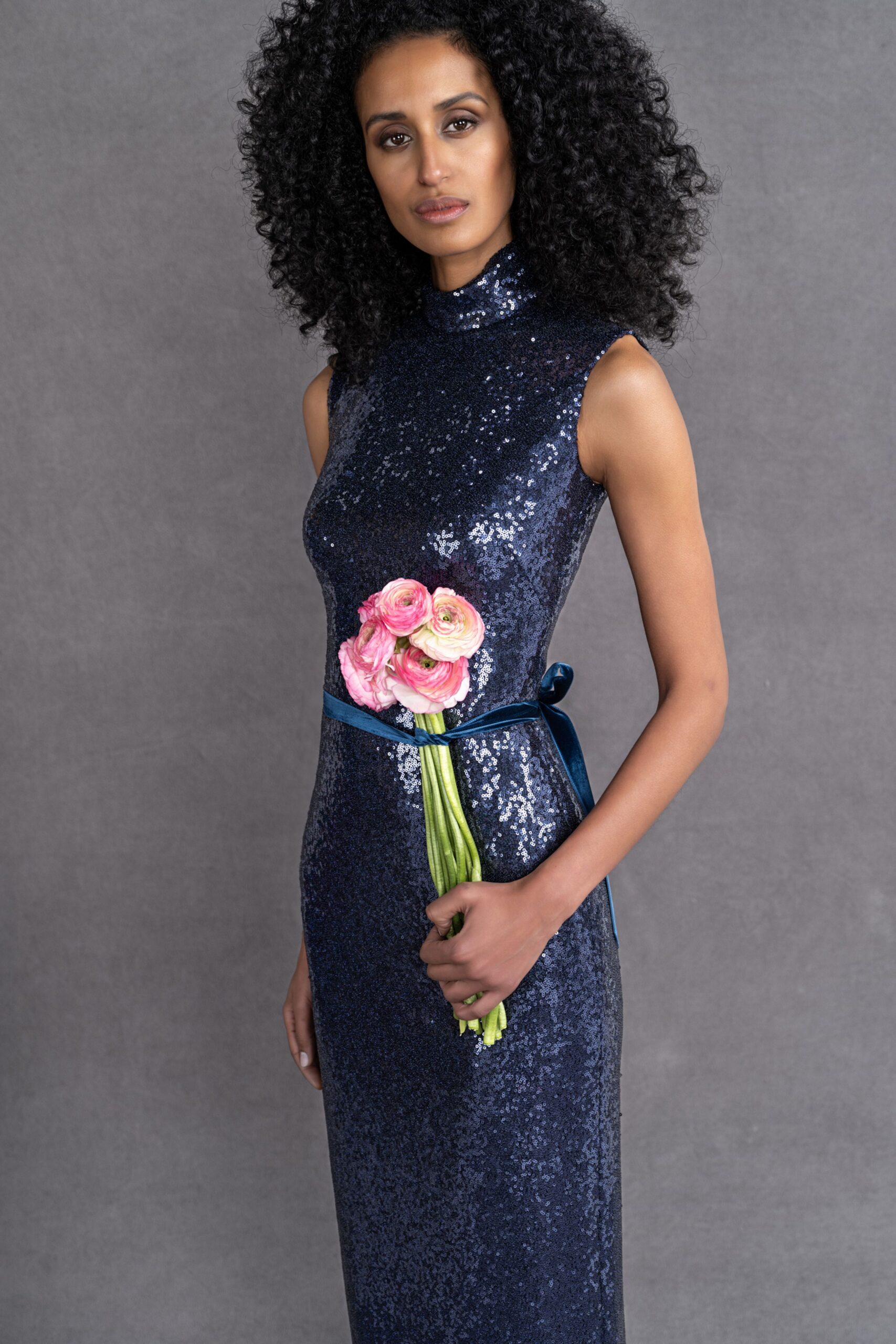 blue sequin fitted gown