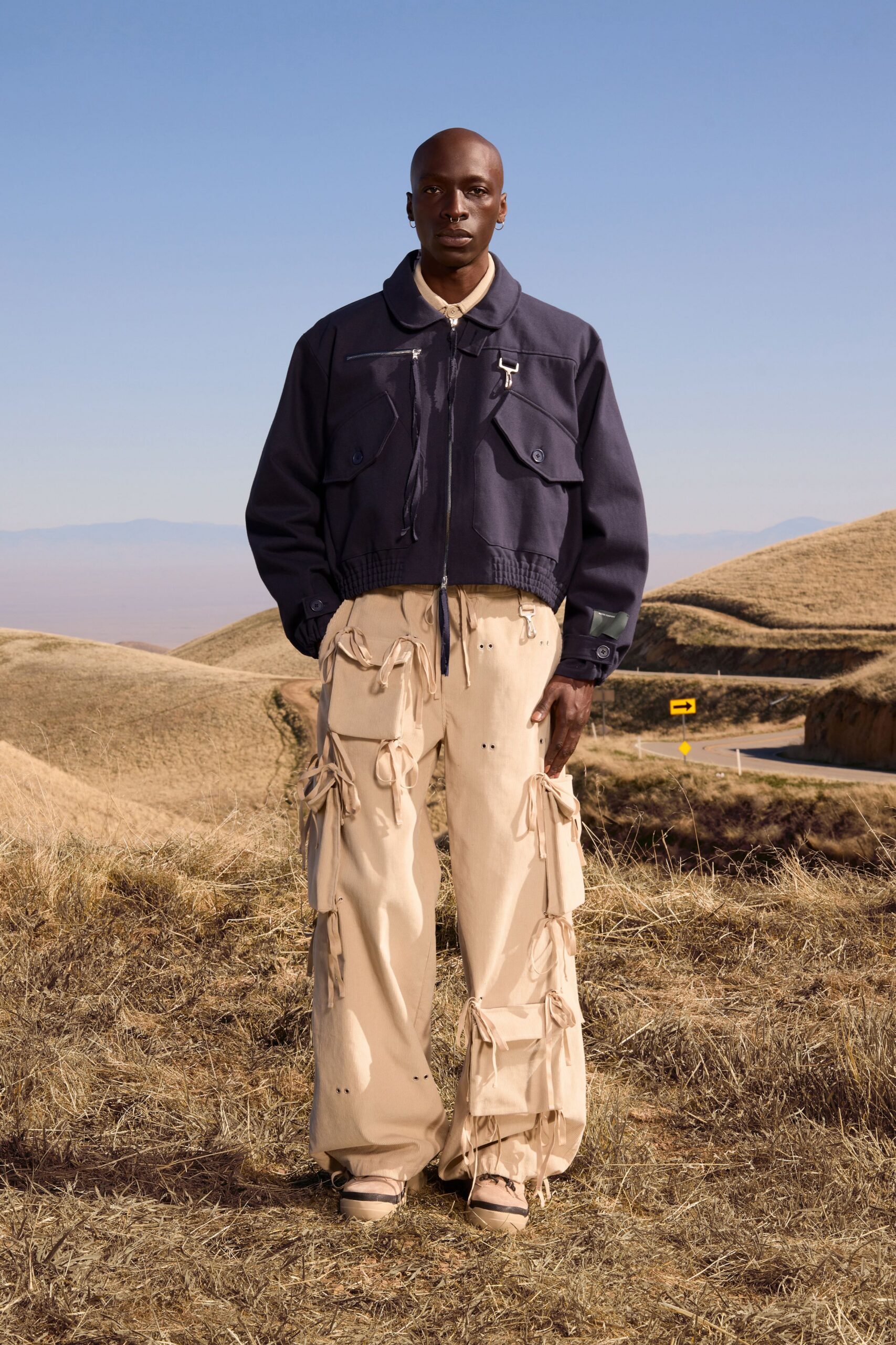 beige cotton relaxed cargo distressed pants