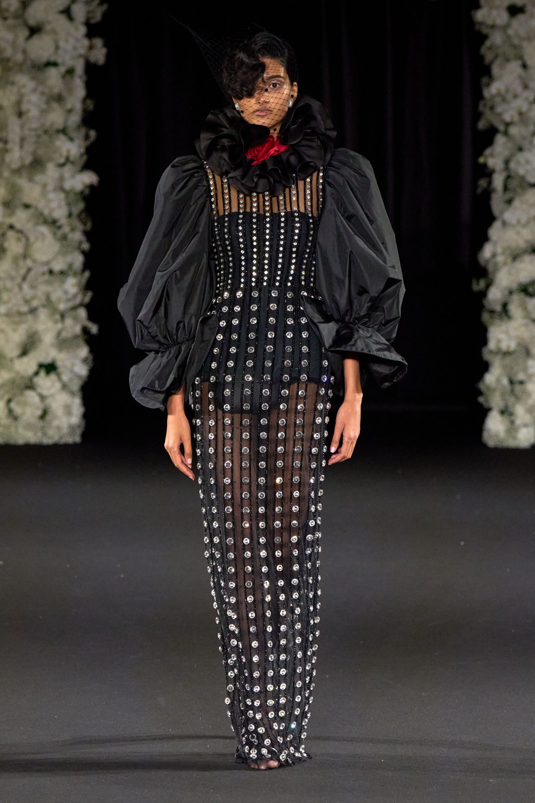 black silk fitted gown