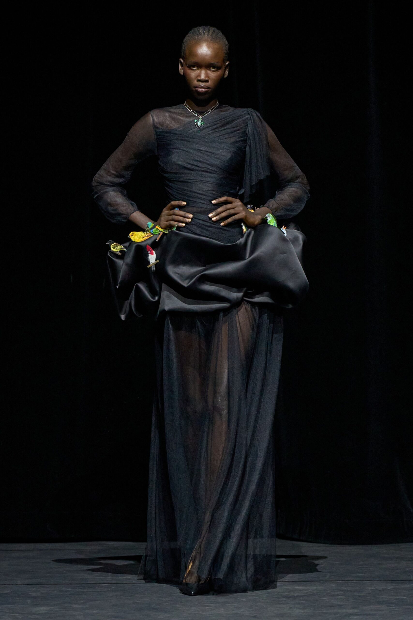 black silk long-sleeve gown