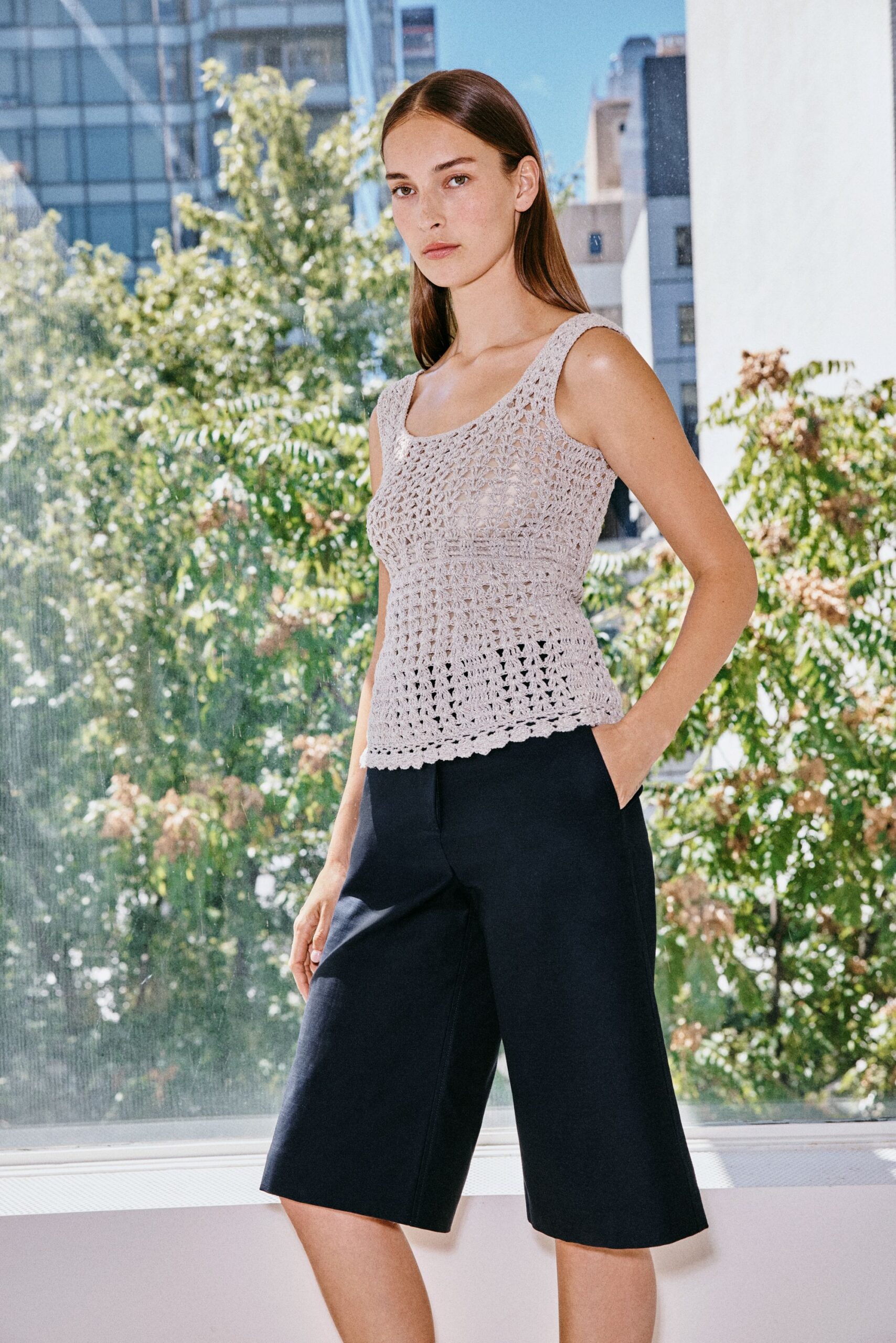 black cotton relaxed wide-leg culottes