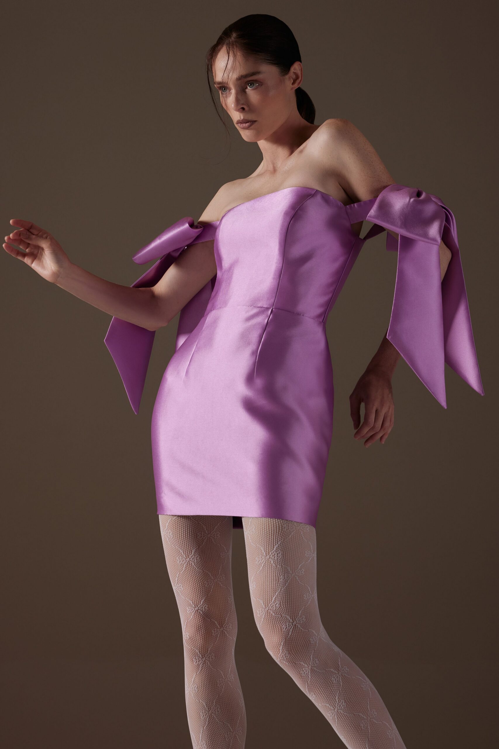 fitted purple satin mini dress