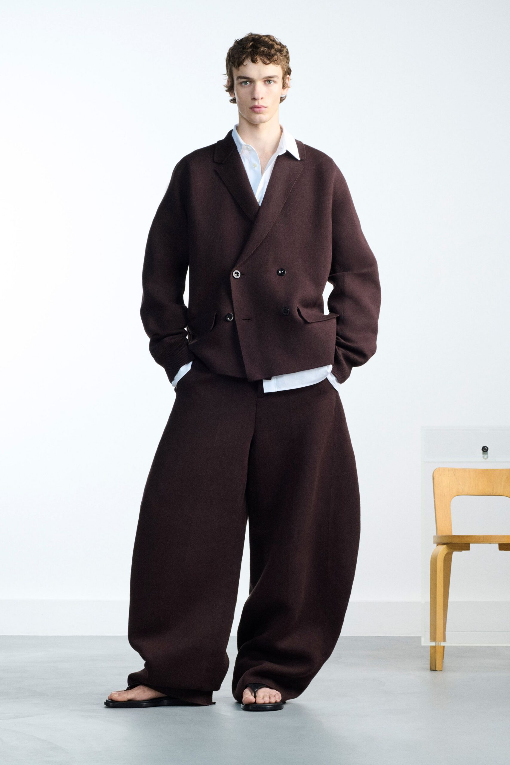 brown wool oversized wide-leg pants