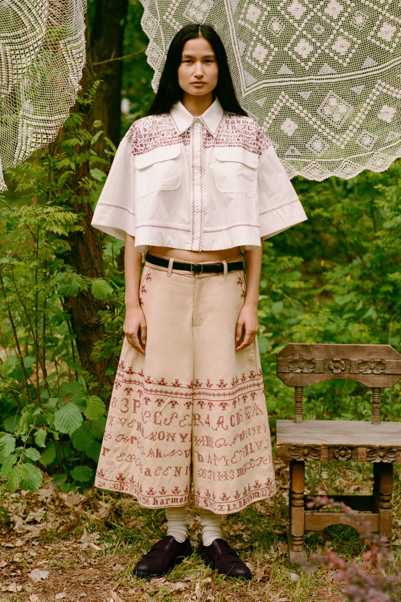 beige cotton relaxed embroidered tiered maxi skirt
