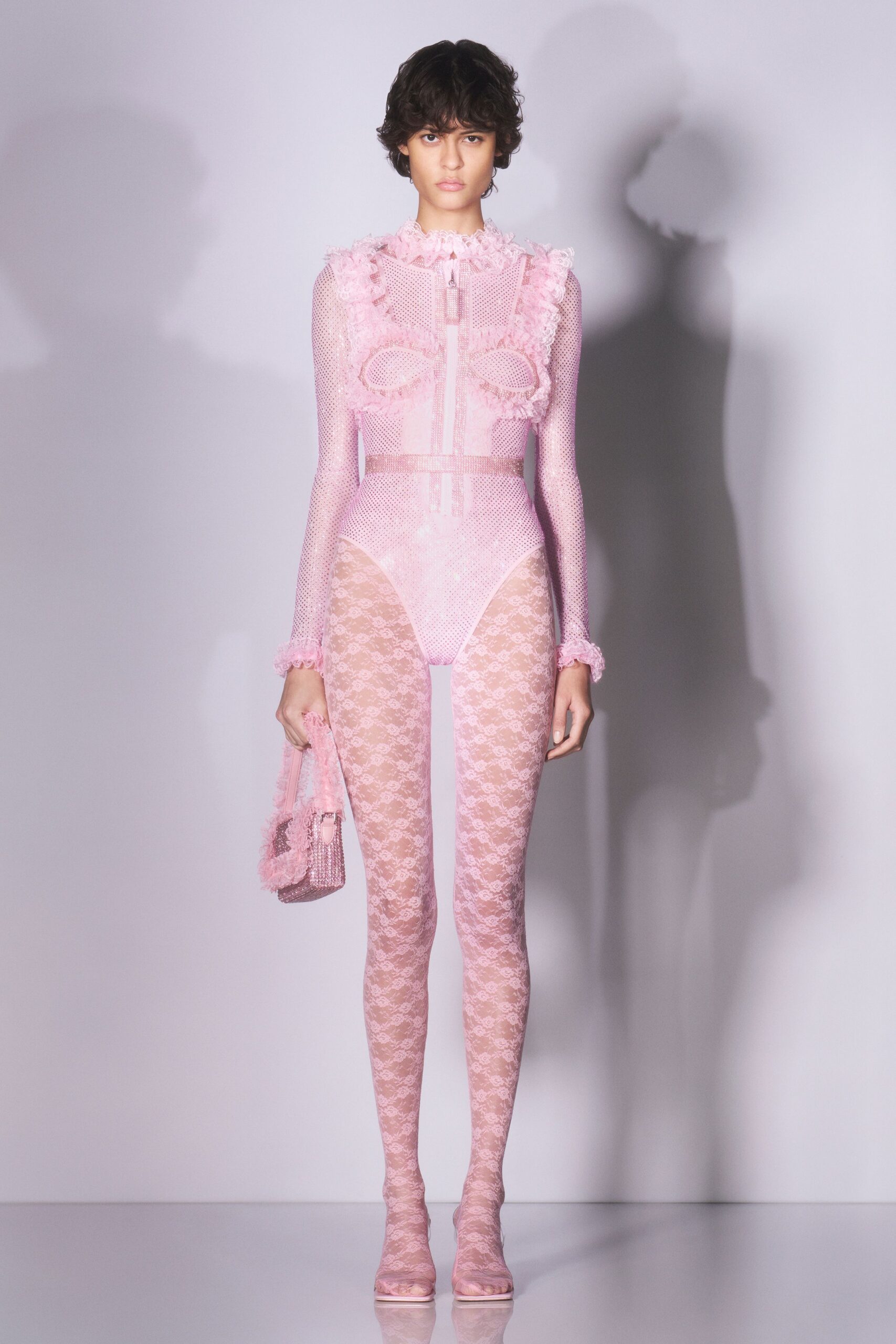 pink mesh bodysuit with leggings