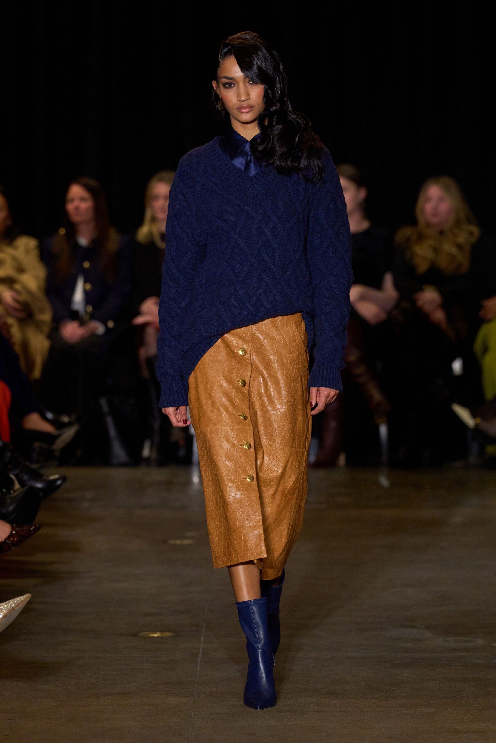 brown leather asymmetric fitted buttoned skirt