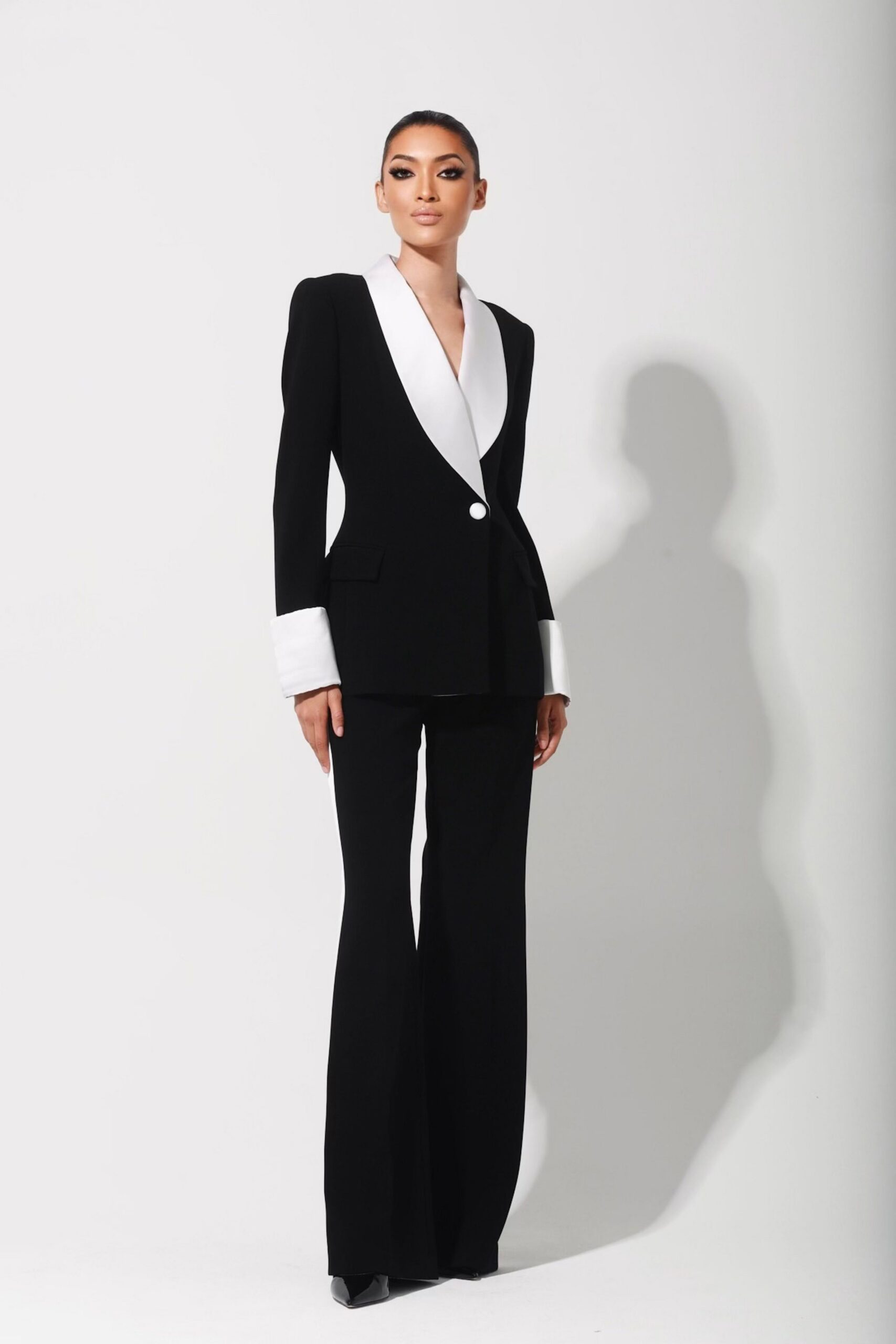 black and white tailored suit