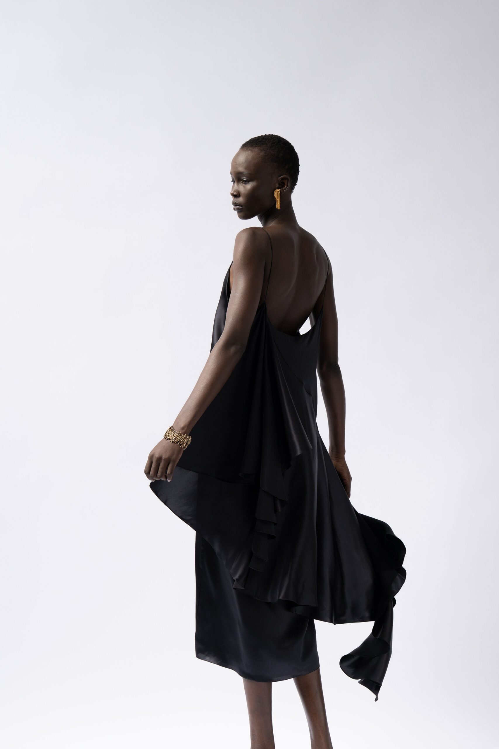 black silk sleeveless dress