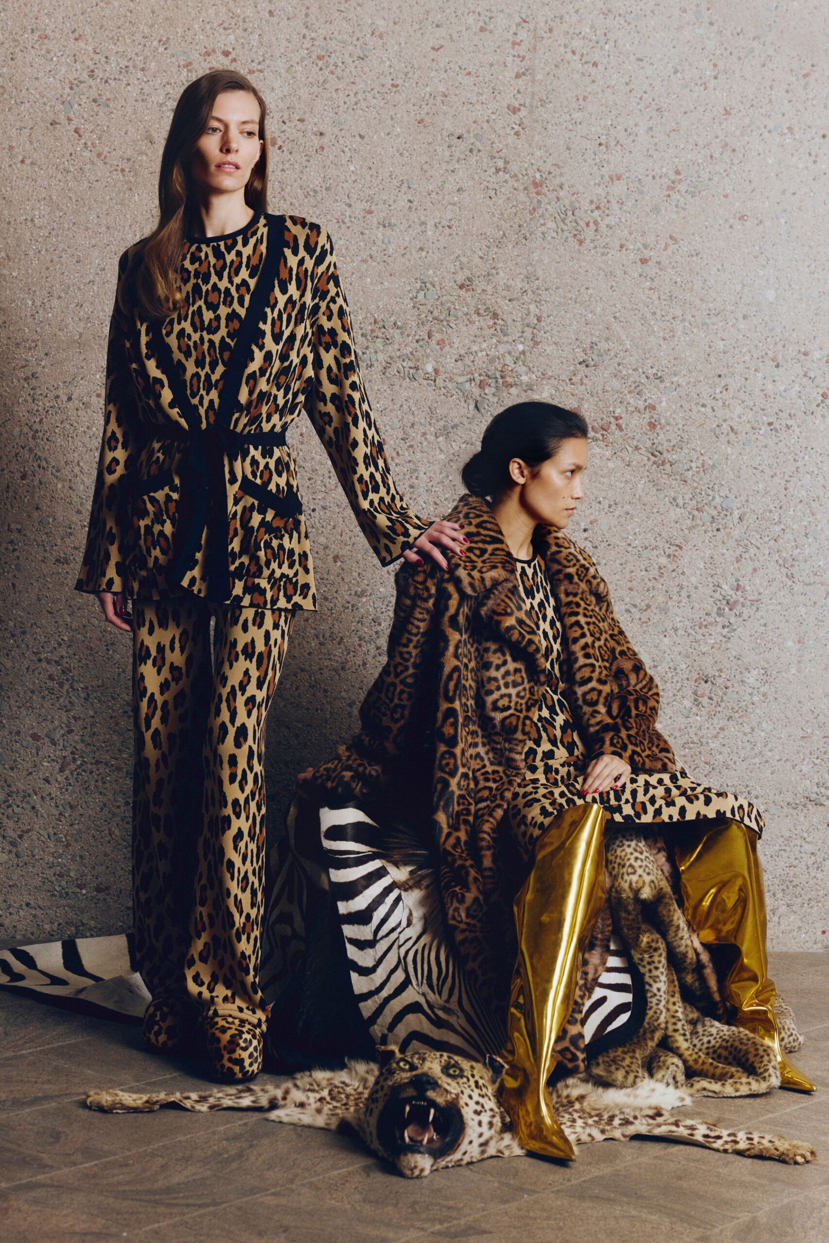 brown printed blazer and pants