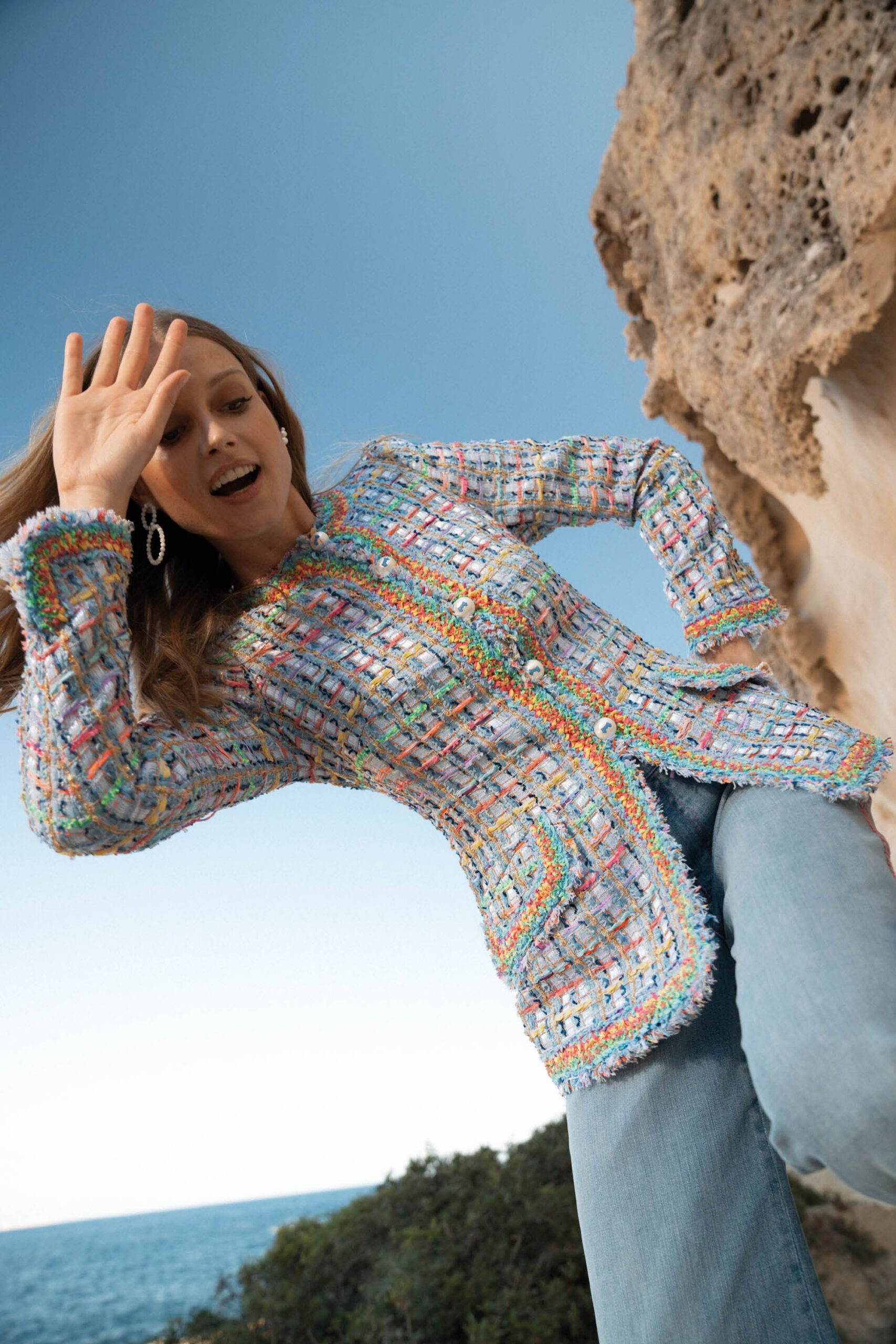 multi cotton long-sleeve collared fitted embroidered jacket