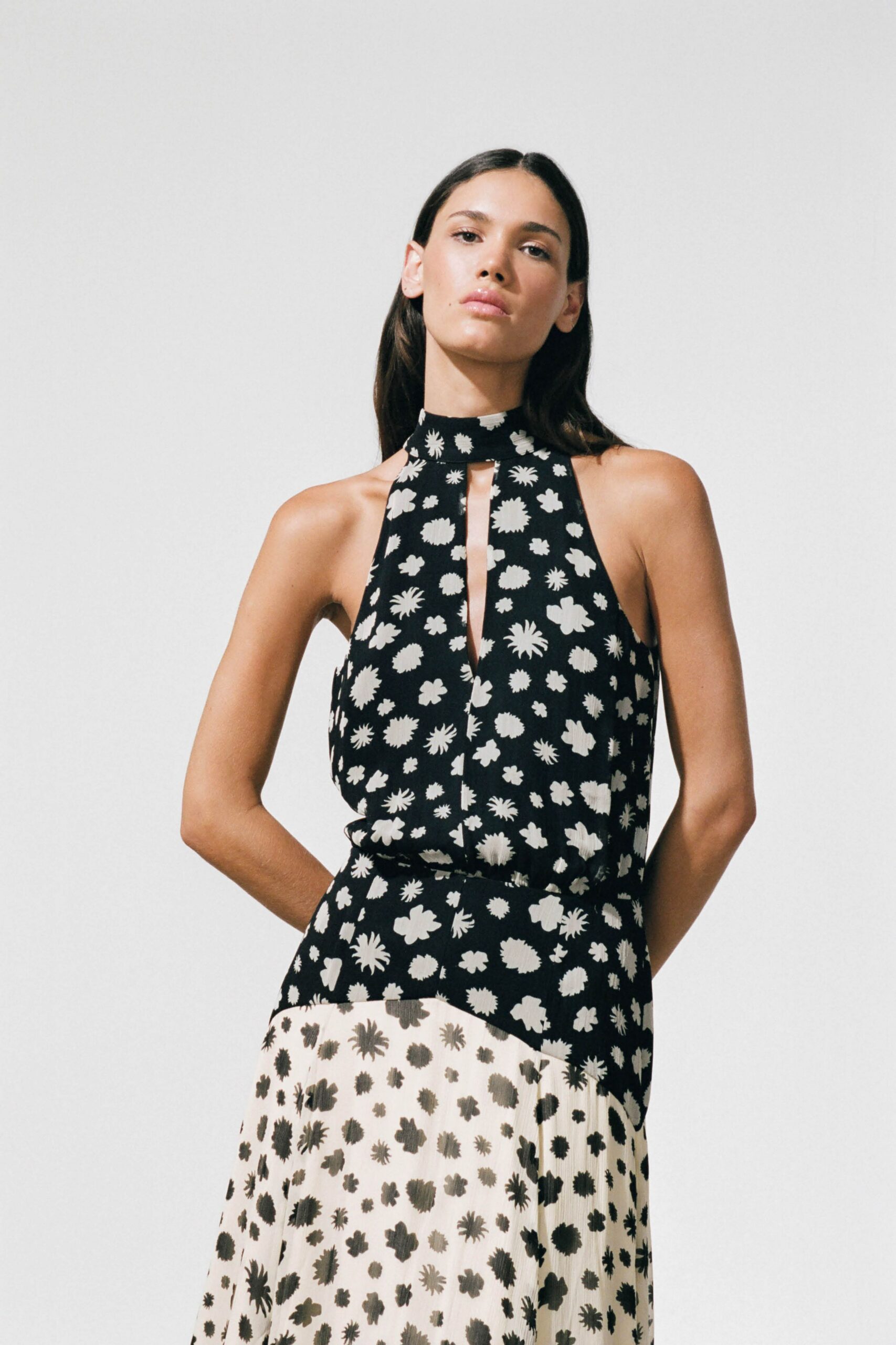 black and white printed midi dress