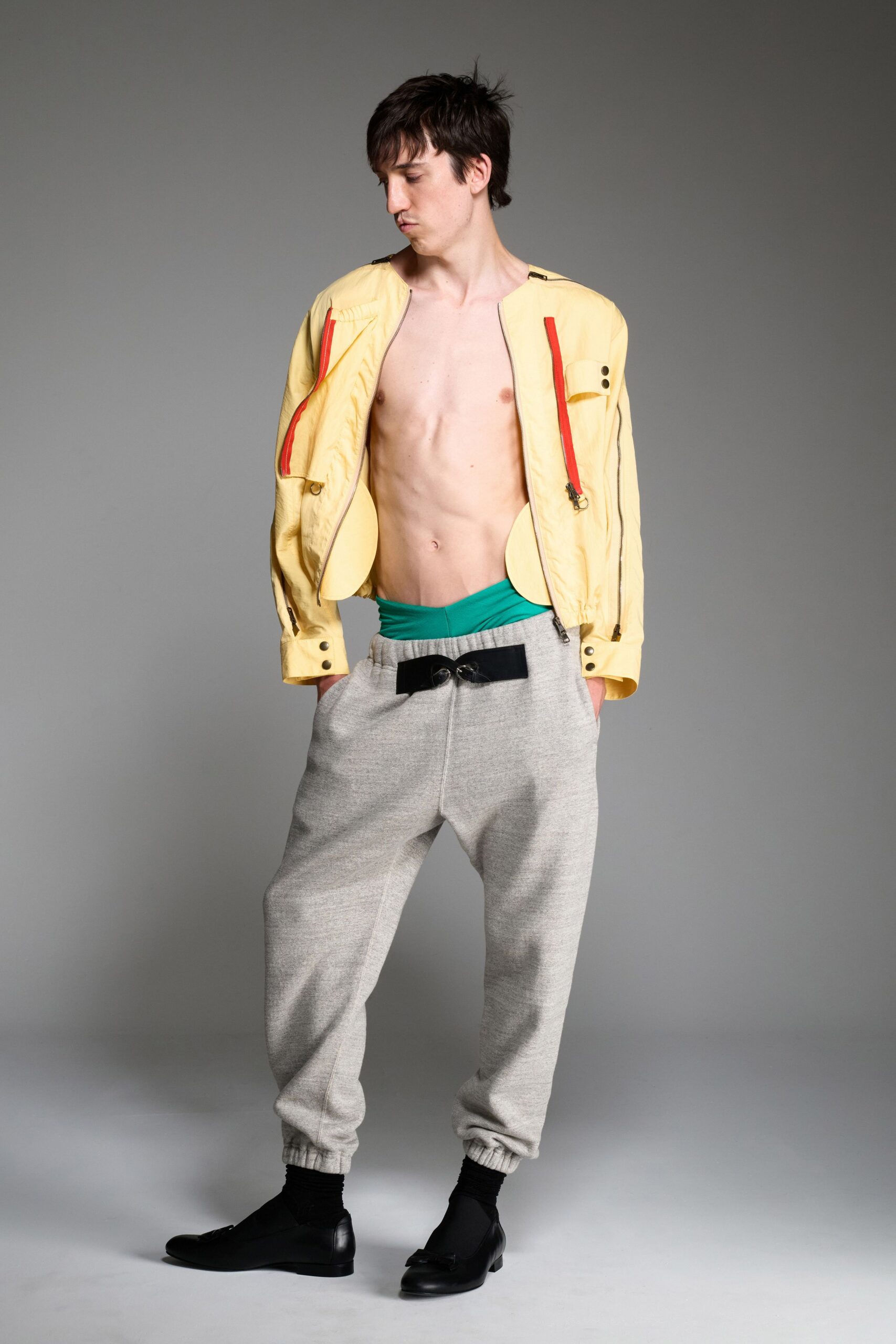 yellow cotton long-sleeve collared structured zippered jacket