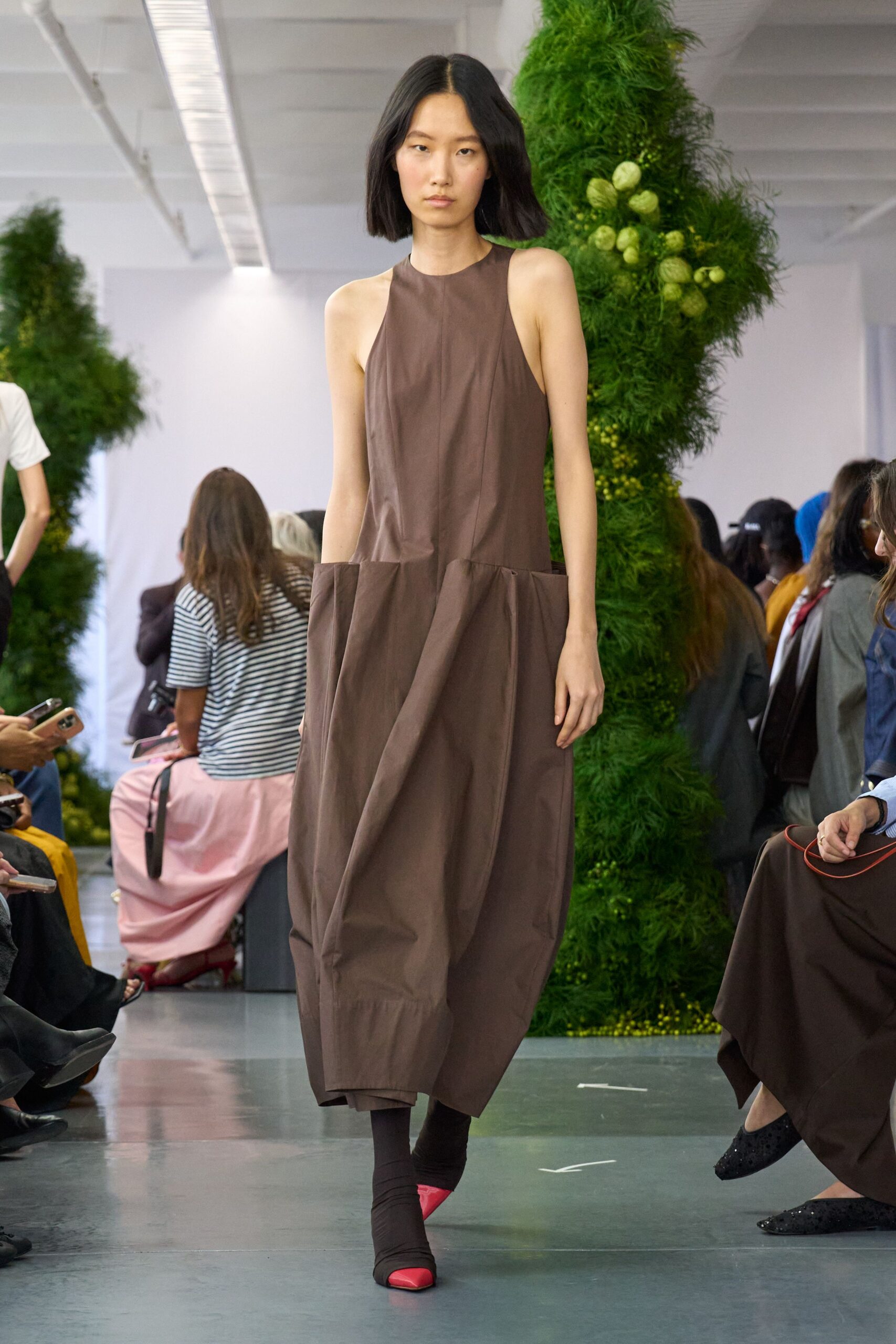 brown relaxed sleeveless dress with pockets
