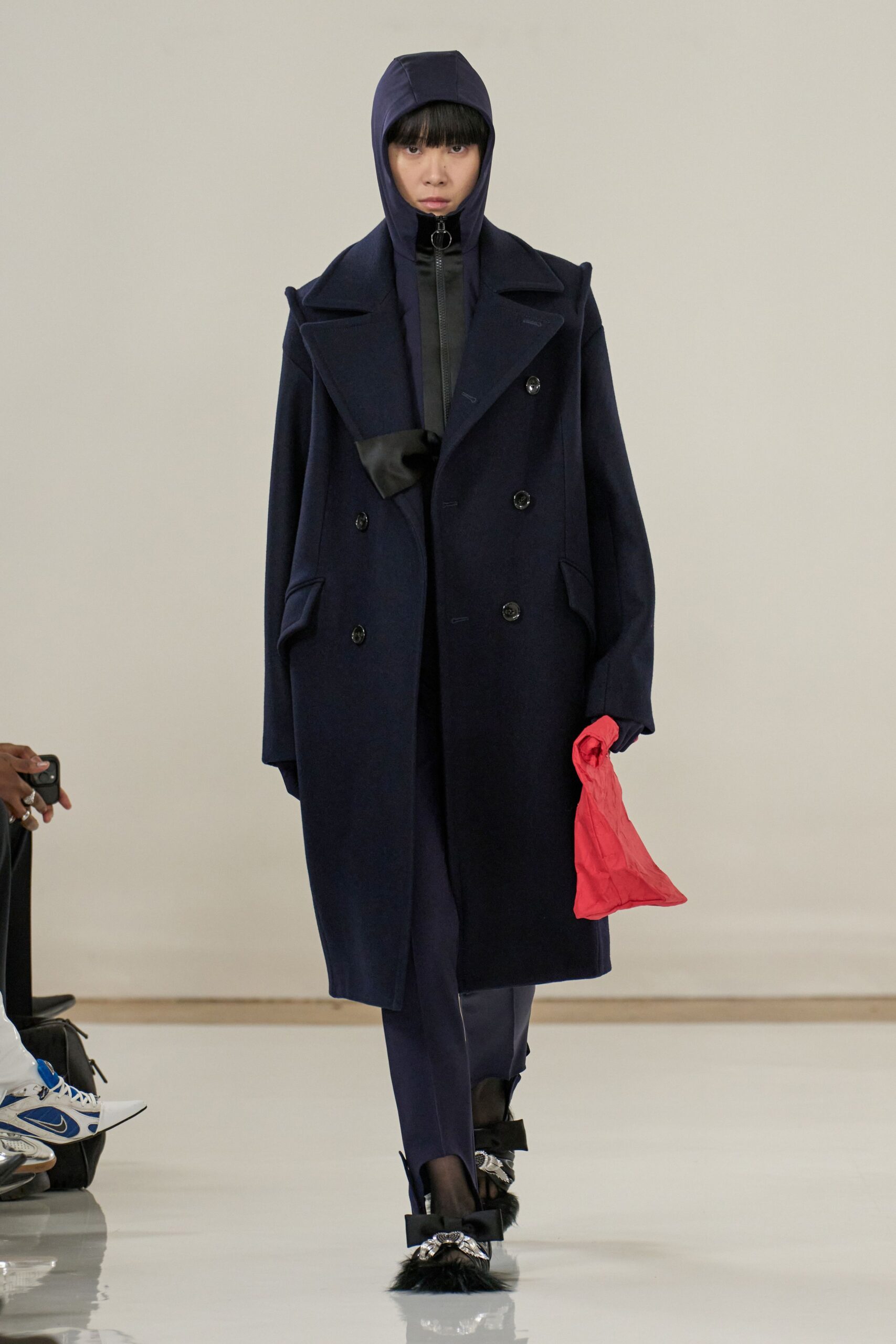 navy oversized coat with black jacket
