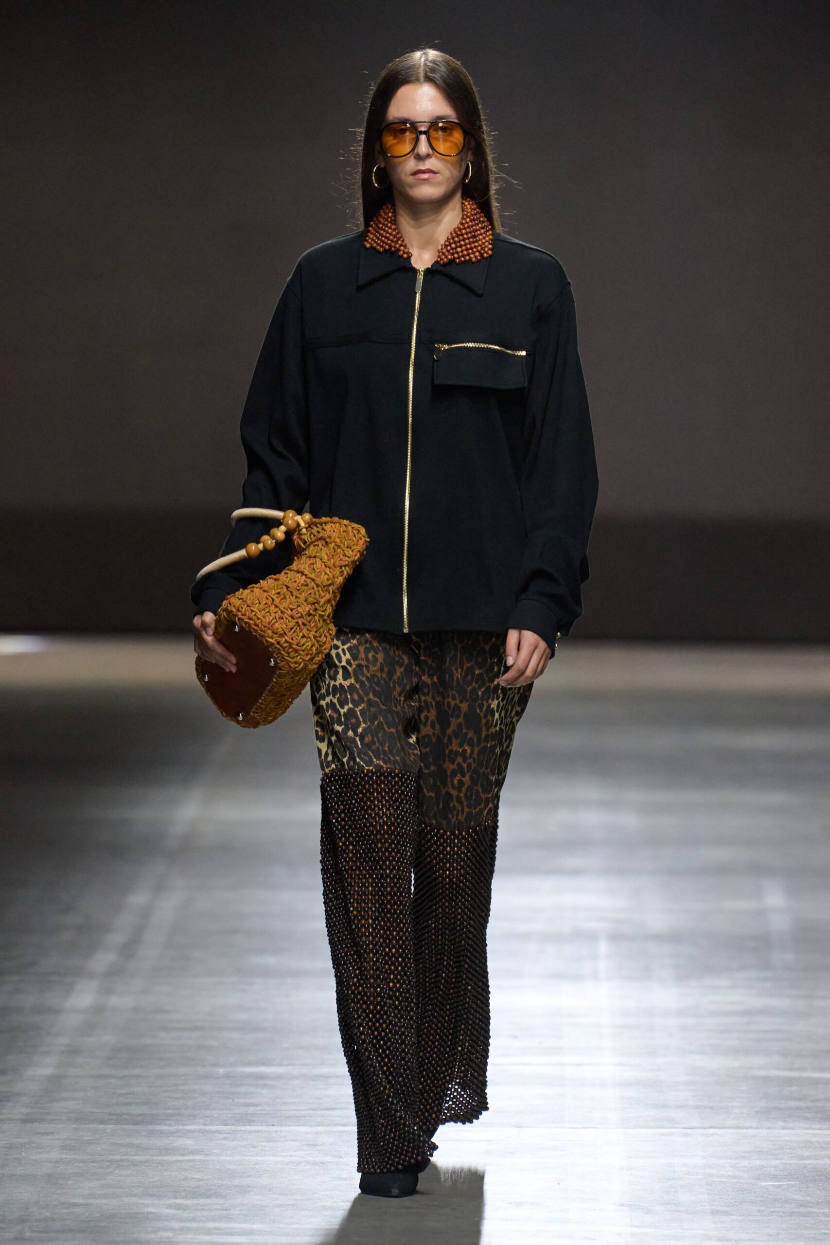 brown cotton fitted flared pants
