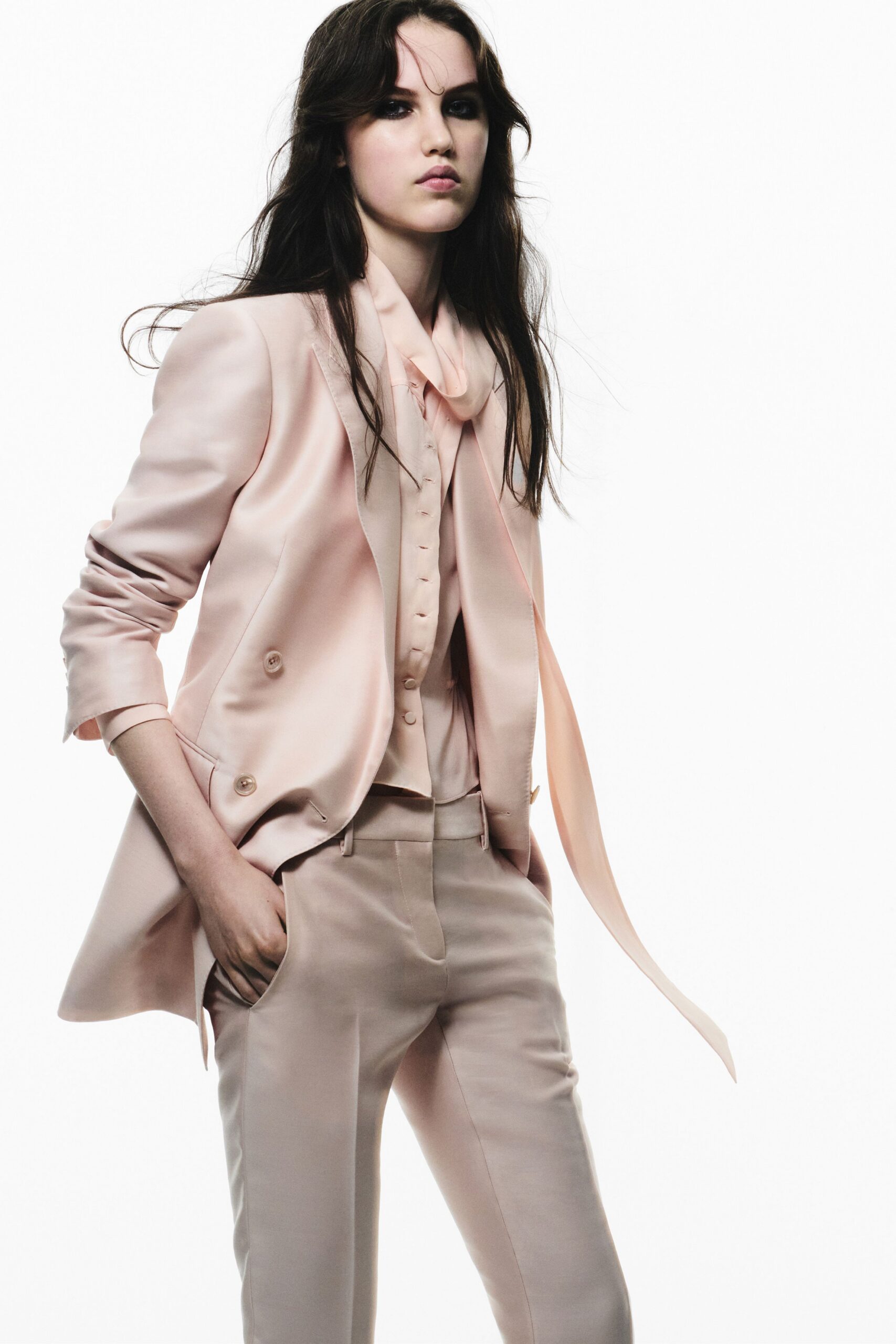 pink silk tailored pants
