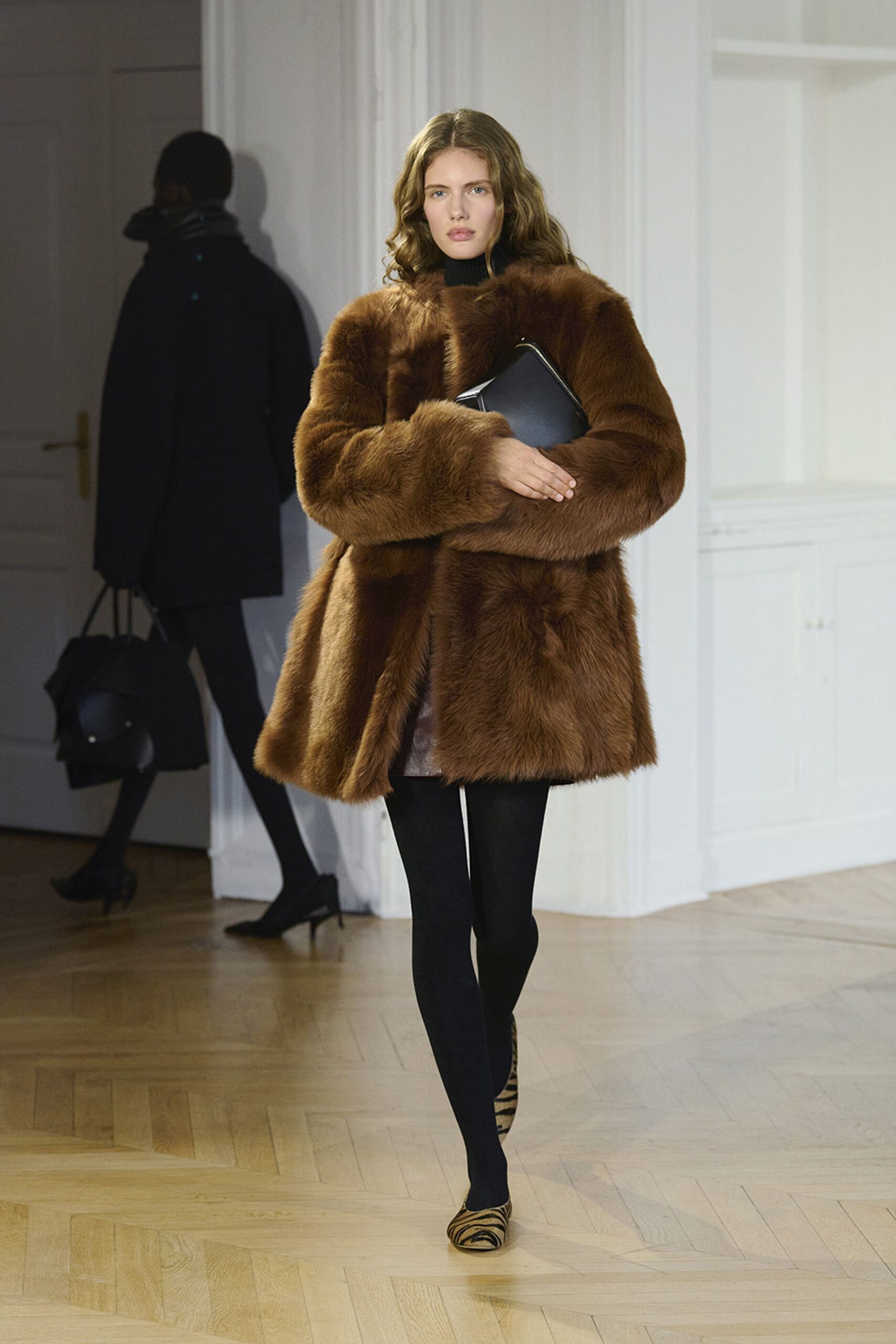 brown fur oversized coat