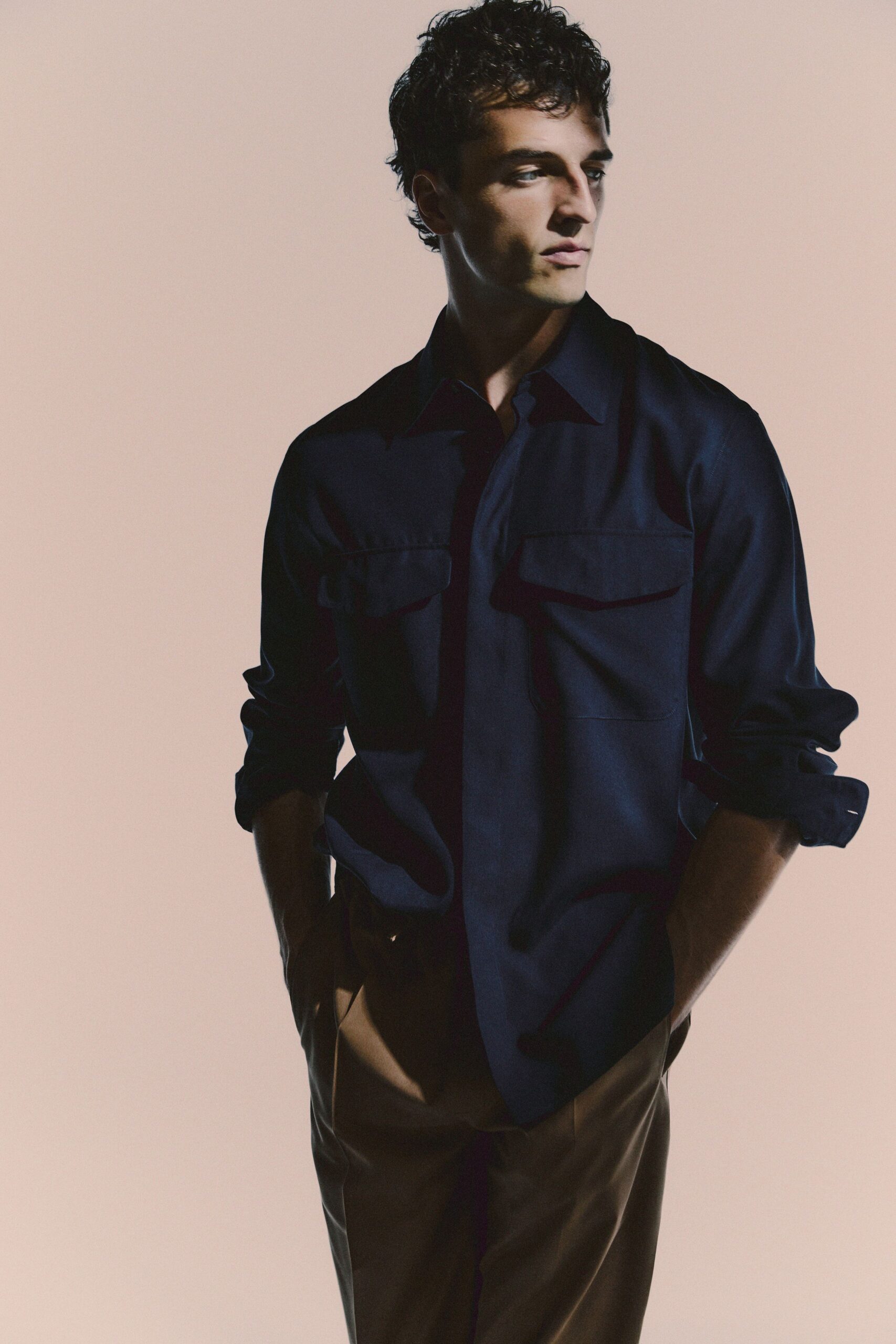 brown cotton tailored straight-leg pants