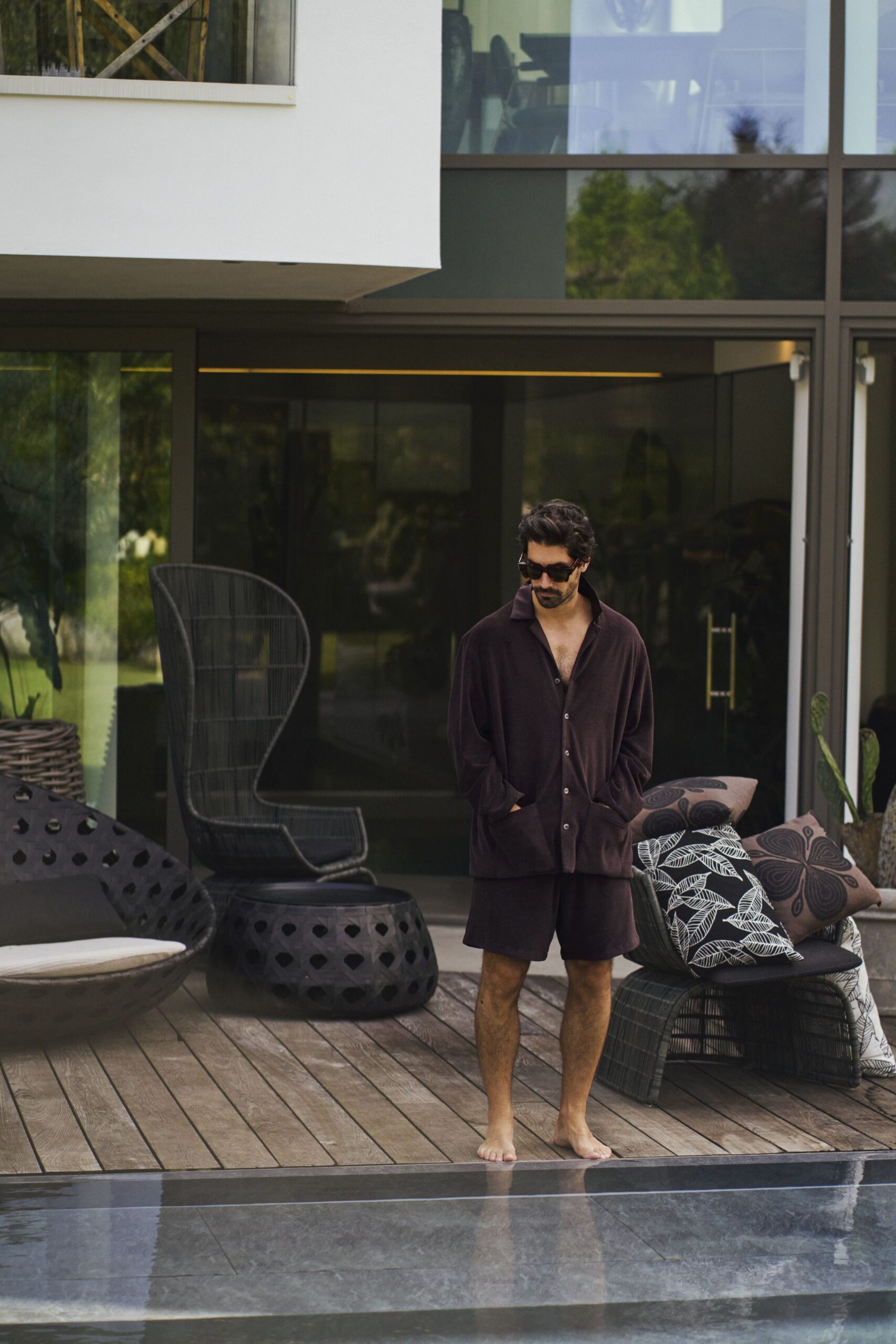 black relaxed shirt and shorts