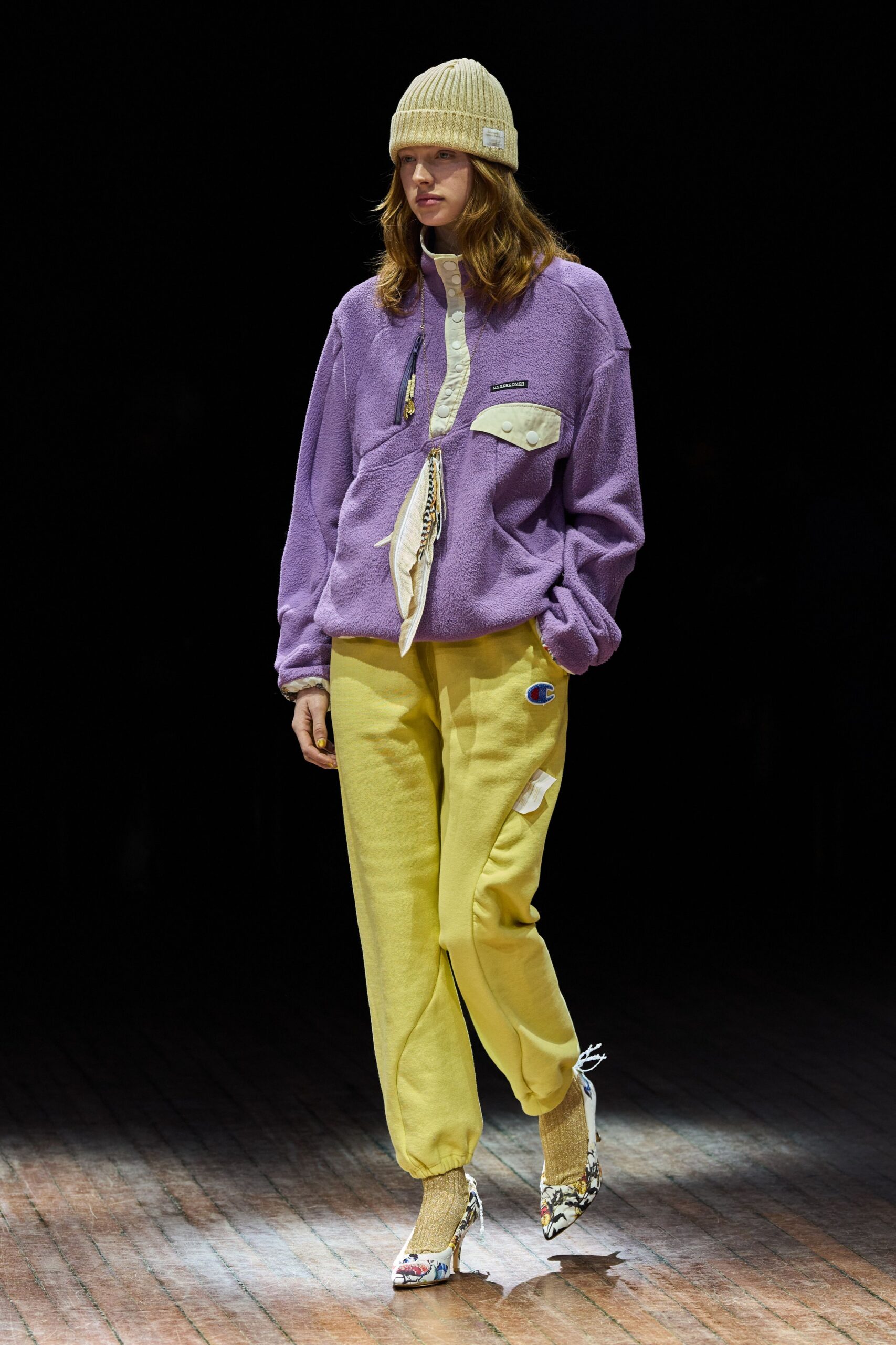 purple hoodie yellow pants