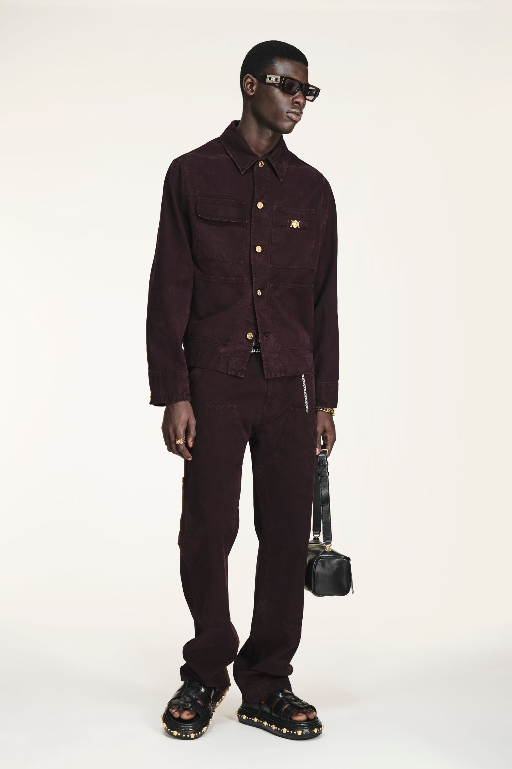 maroon jacket and pants outfit