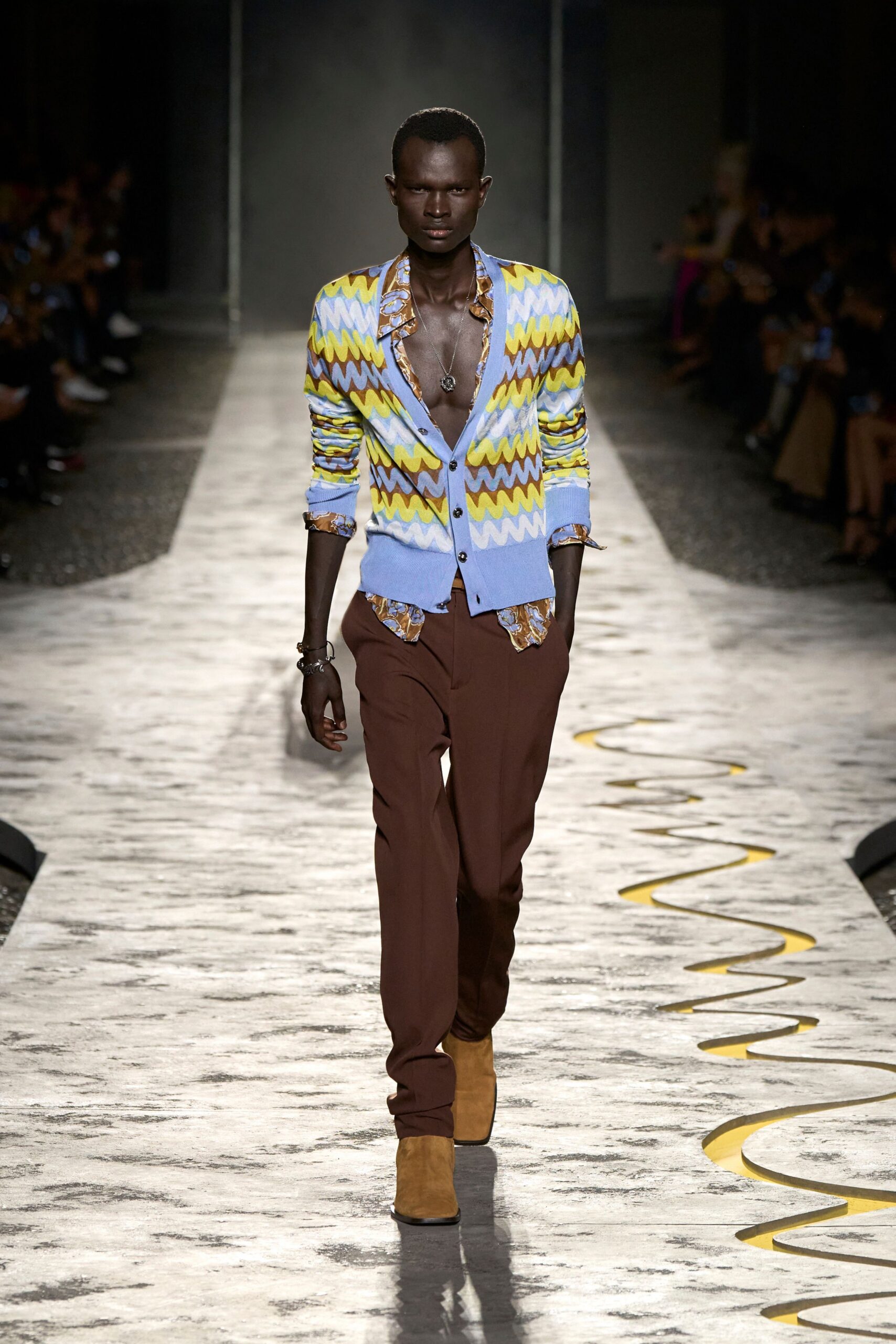 brown cotton slim straight-leg pants